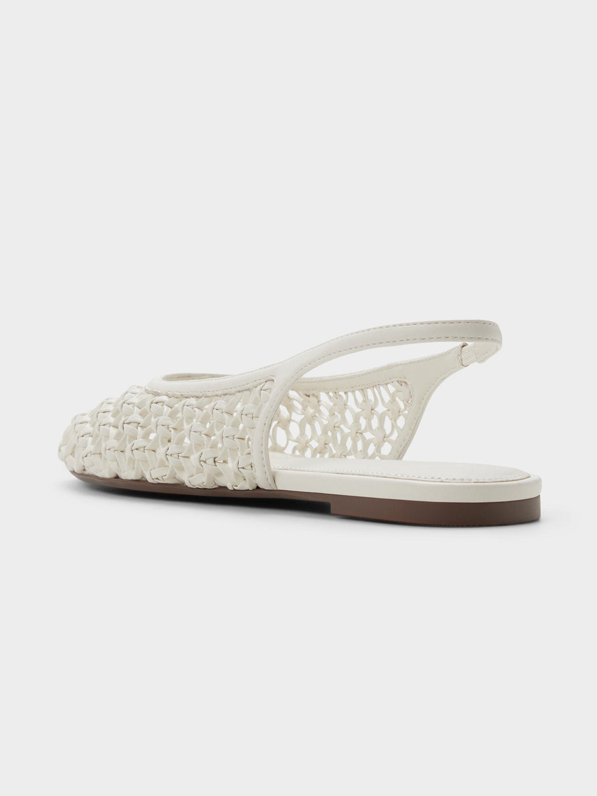 White Woven Vegan Leather Round-Toe Chic Back Strap Flats