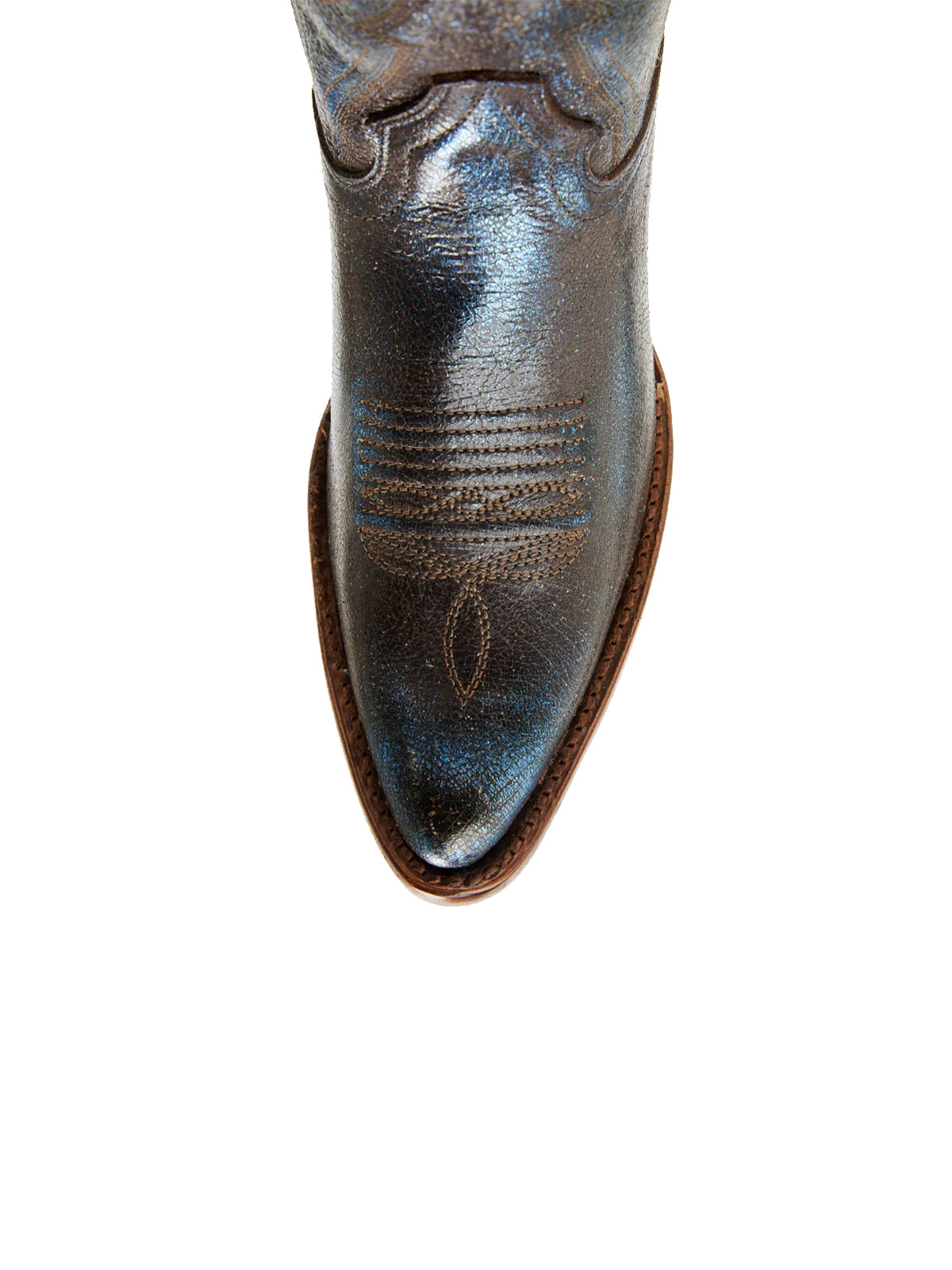 Metallic Brown Almond-Toe Classic Embroidery Mid Calf Cowgirl Boots