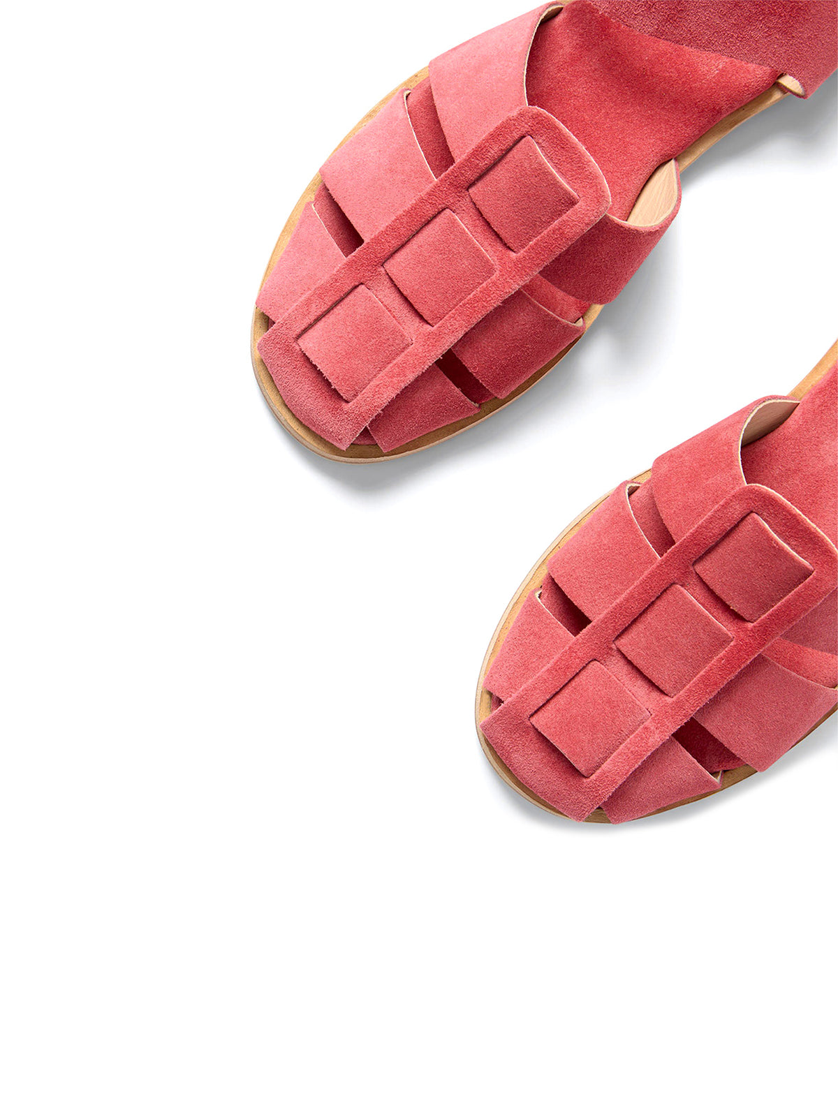 Watermelon Red Faux Suede Round-Toe Fisherman Sandals Flats