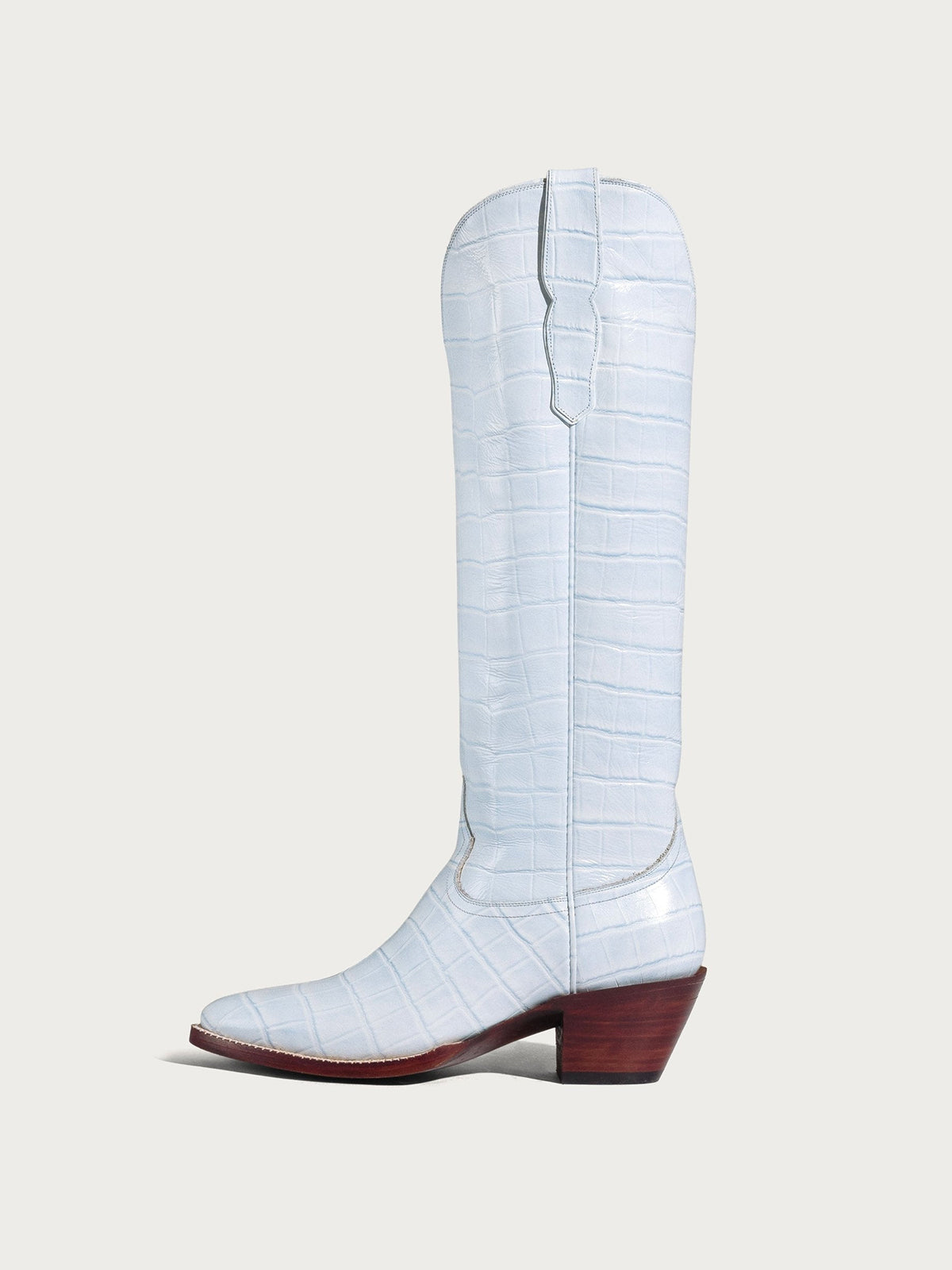 Blue Crocodile-Embossed Almond-Toe Wide Calf Tall Knee High Cowgirl Boots