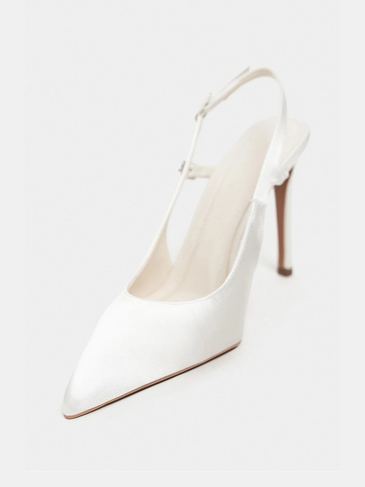 Satin Pointed-Toe Buckle Back Strap Chic High Heels - Ivory