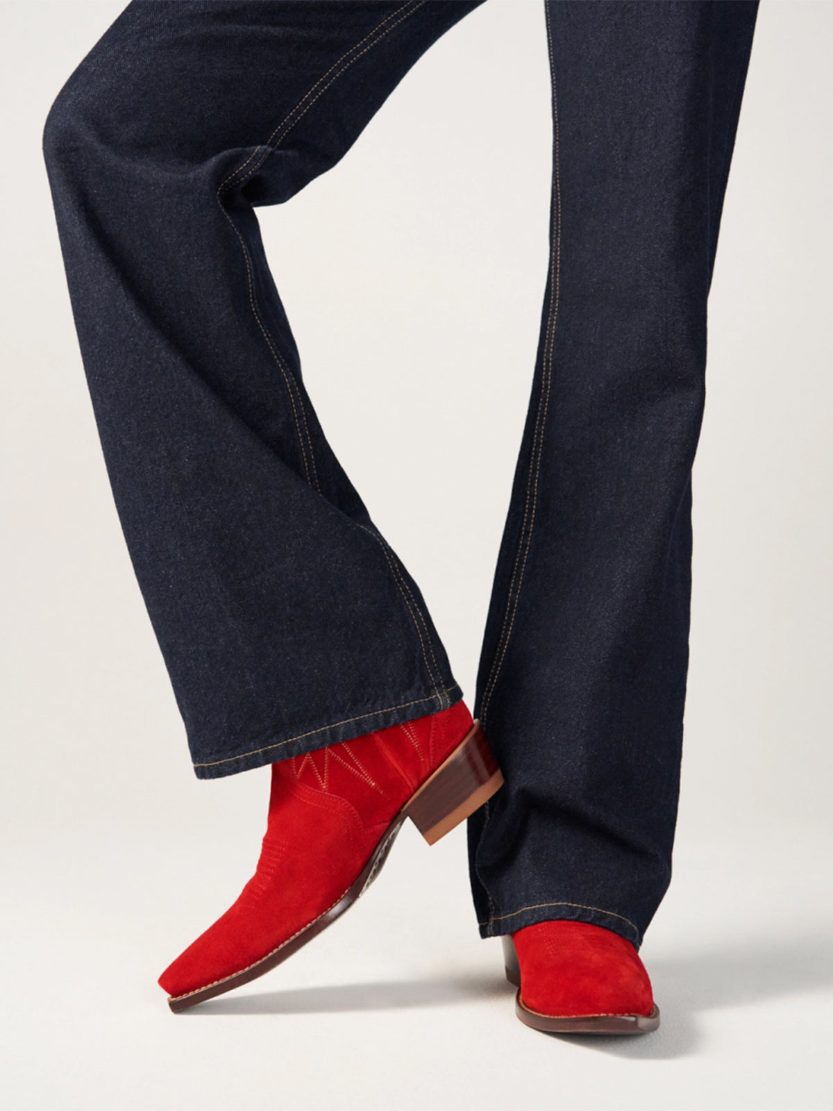 Red Faux Suede Snip-Toe Embroidery Ankle Booties