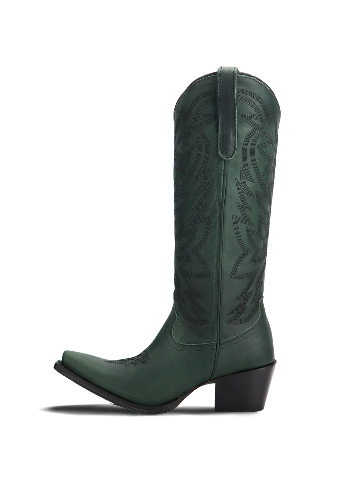 Western Snip-Toe Embroidery Classic Knee High Half-Zip Cowgirl Boots - Green