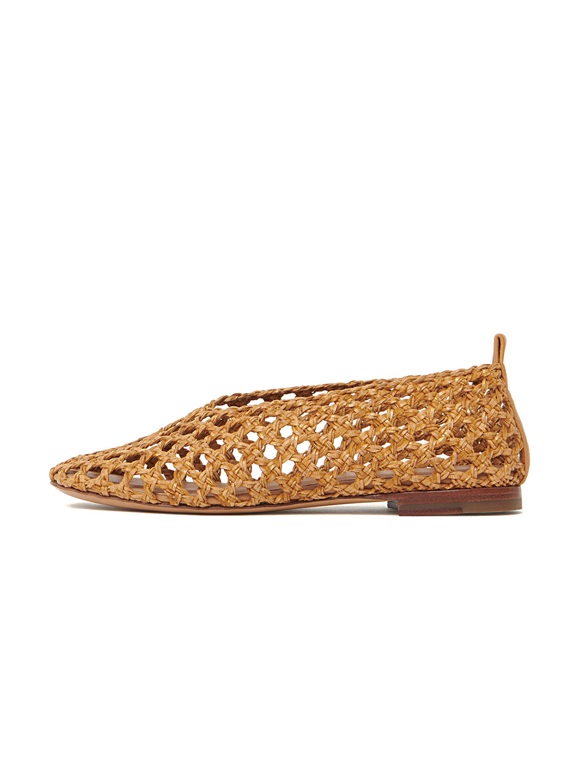 Light Camel Woven Vegan Leather Round-Toe Simple Slip-On Flats