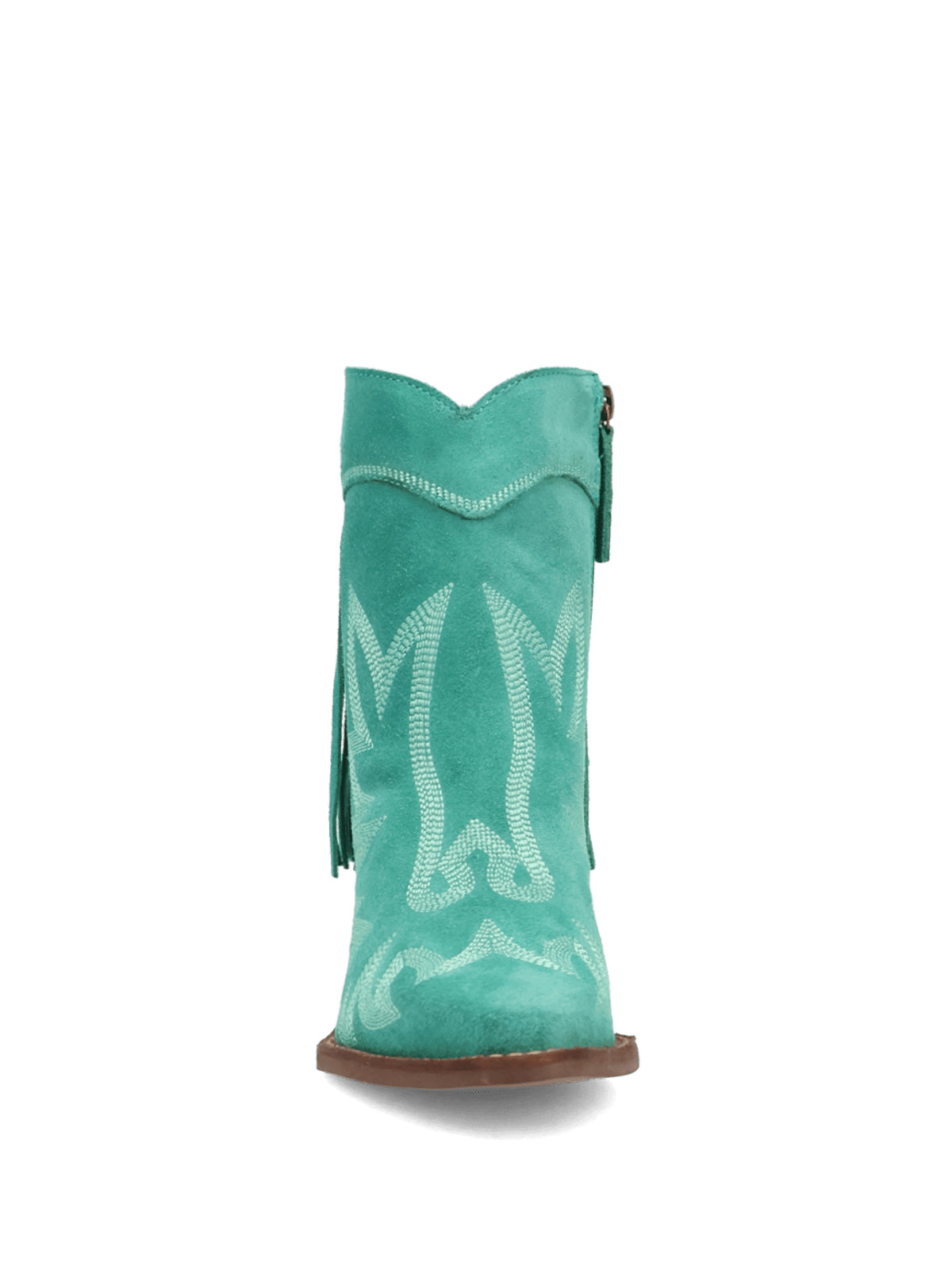 Green Faux Suede Snip-Toe Back Fringe Full-Zip Ankle Cowgirl Boots
