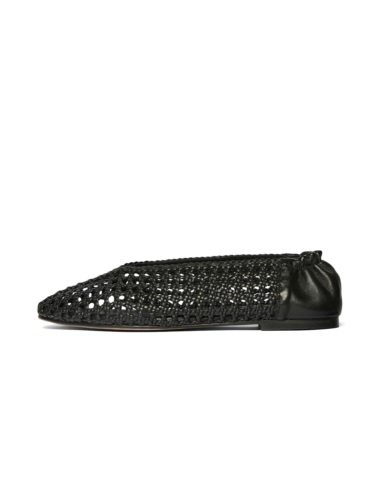 Black Woven Vegan Leather Chic Round-Toe Slip-On Ballet Flats