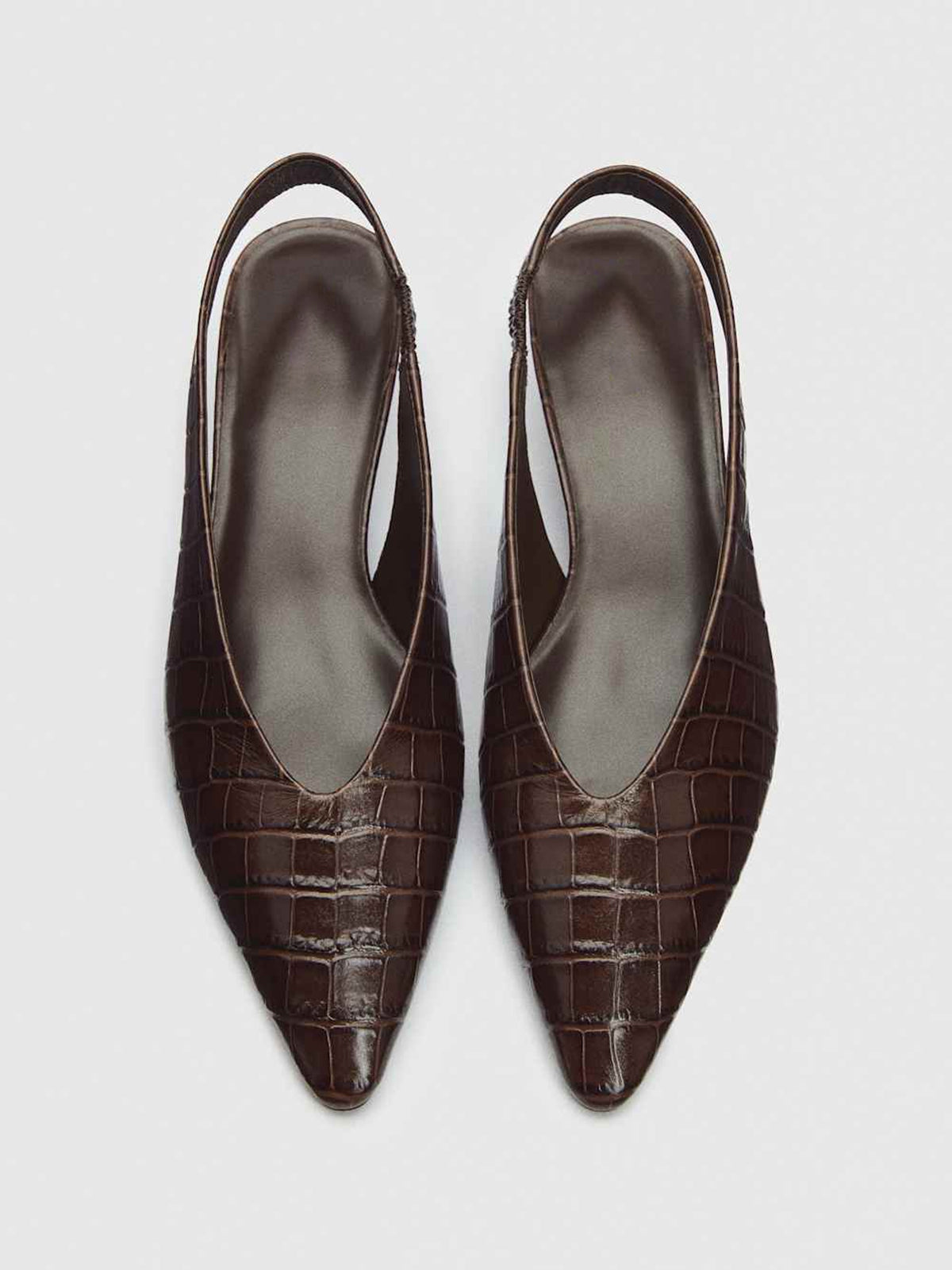 Chocolate Crocodile Pattern Pointed-Toe Slingback Simple Kitten Heels