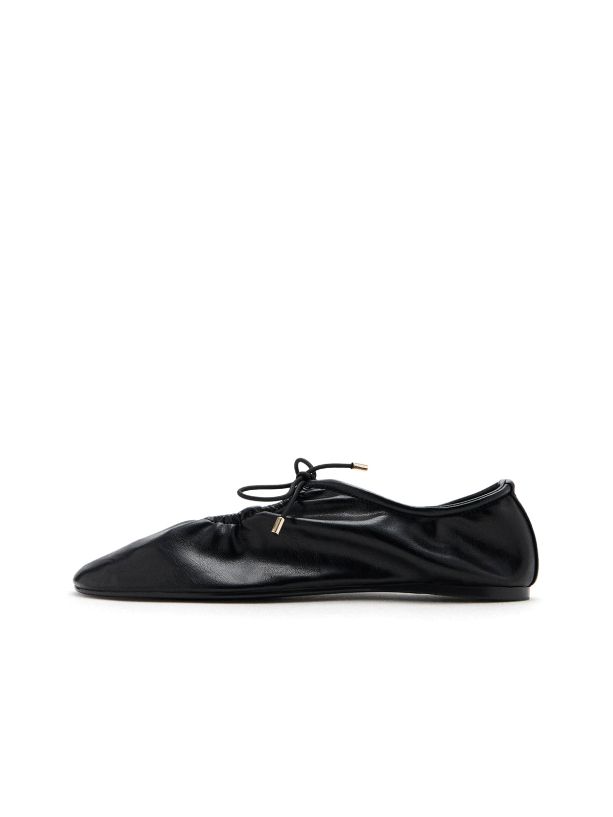 Black Square-Toe Mary Jane With Bow Ruched Ballet Flats