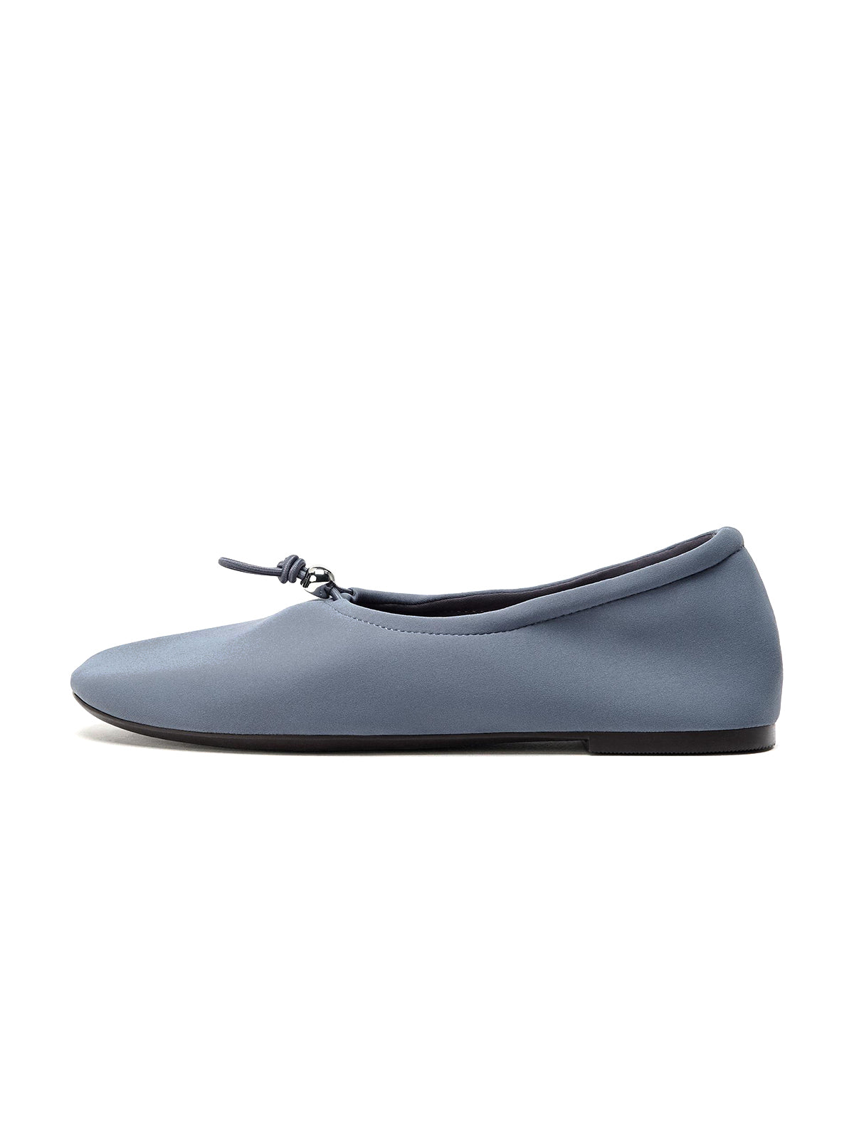 Blue Elastic Fabric Round-Toe Adjustable Front Pull Tab Ballet Flats