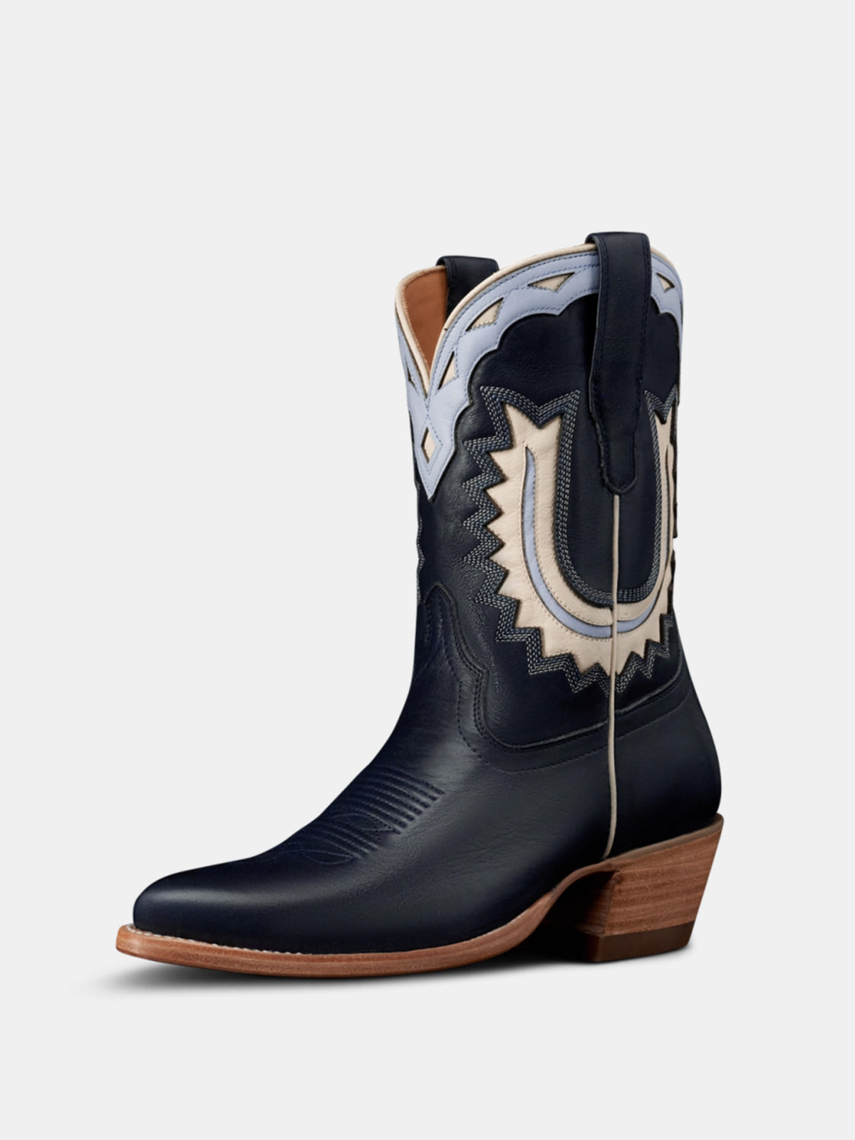Navy And Blue Almond-Toe Horseshoe Inlay Ankle Cowgirl Boots