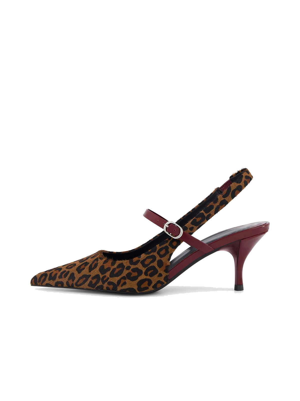Leopard Print Pointed-Toe Patent Middle Strap And Slingback Kitten Heels