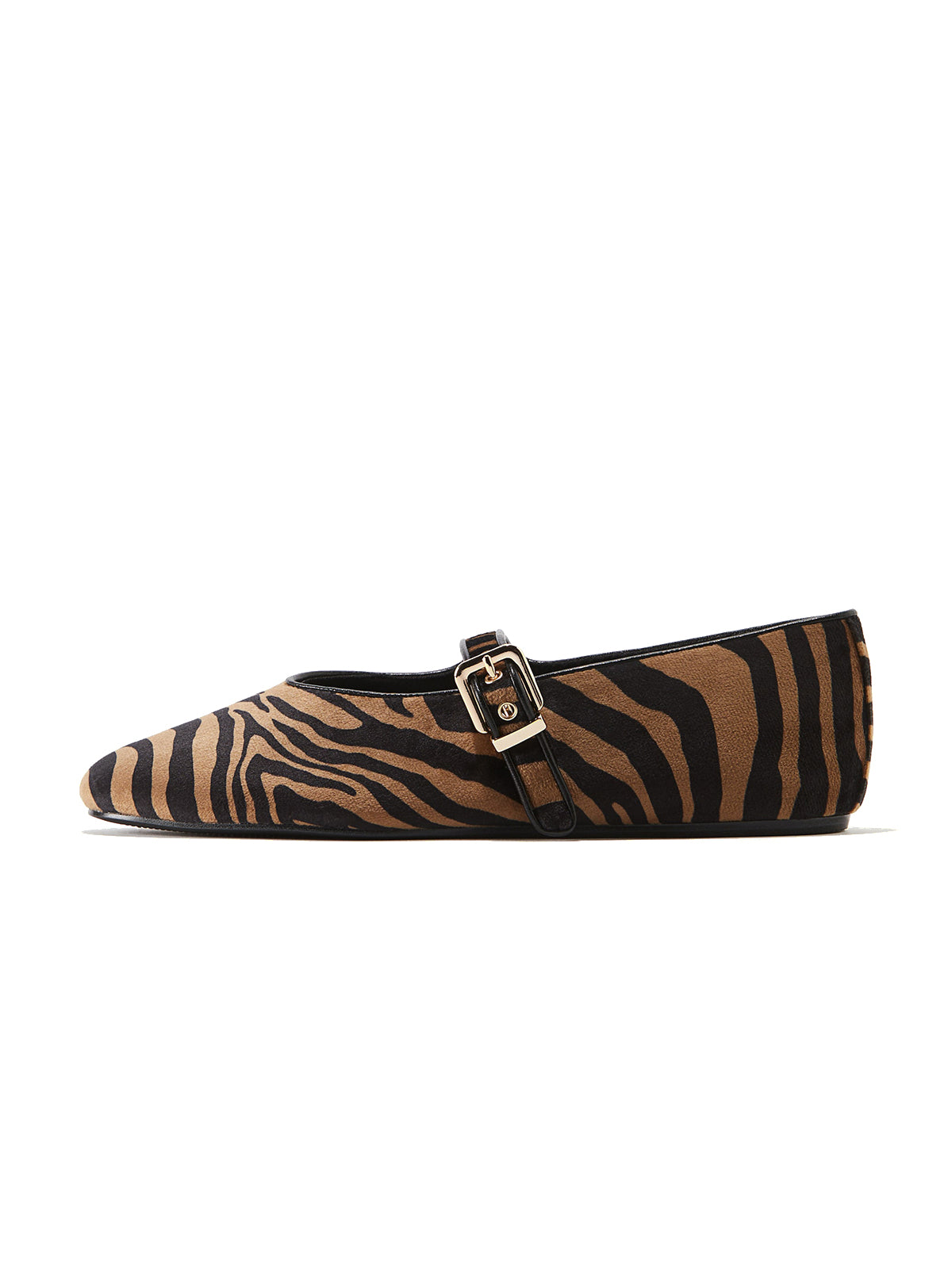 Zebra Print Faux Suede Square-Toe Mary Jane Ballet Flats