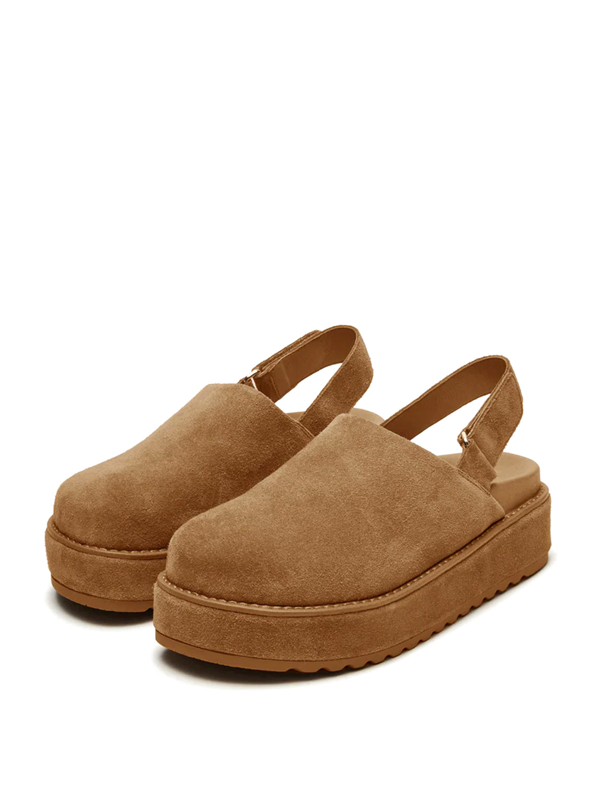 Cognac Faux Suede Round-Toe Slingback Platform Shoes