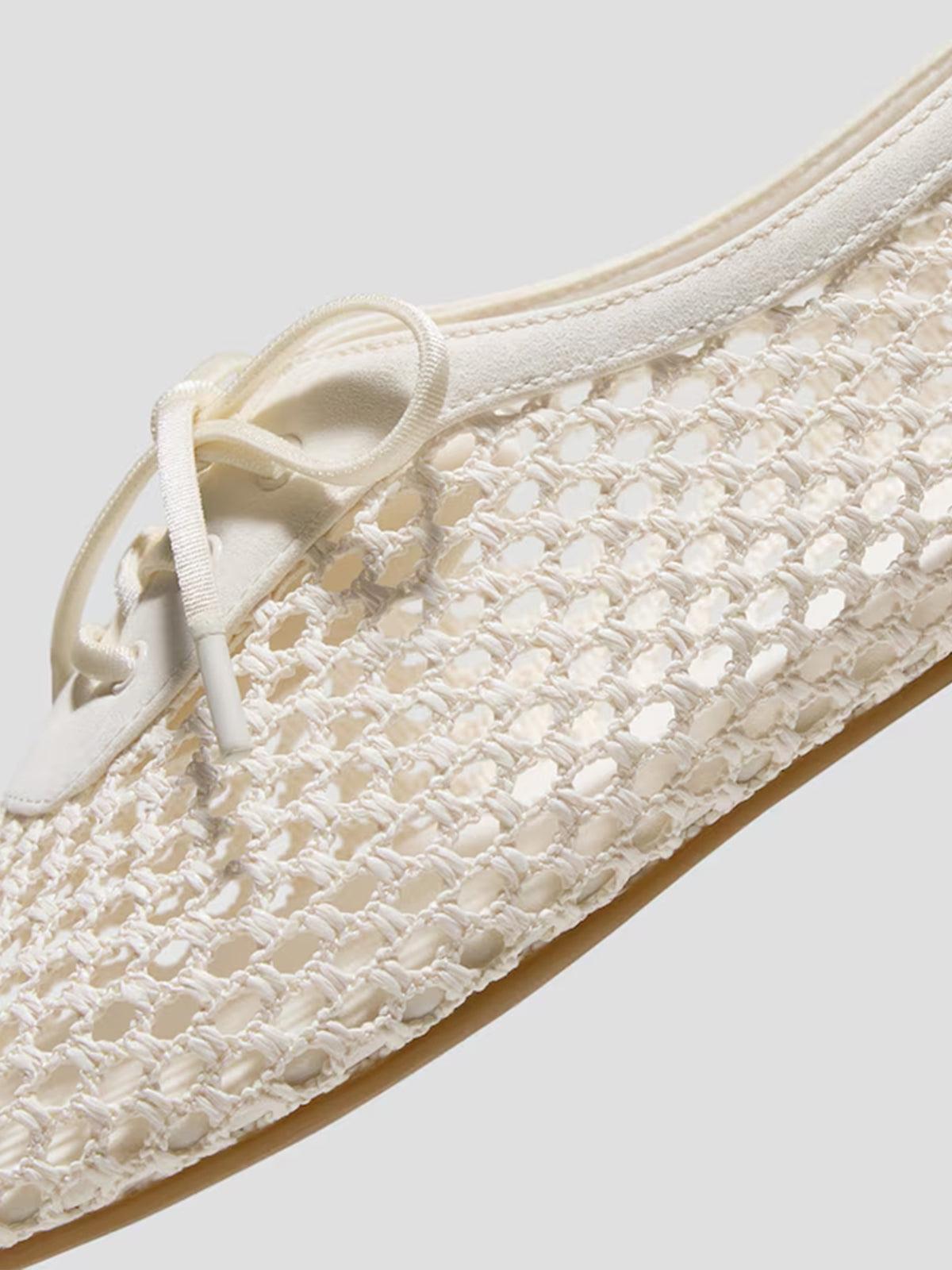 Cream Grass Woven And Faux Suede Square-Toe Lace-Up Chic Flats
