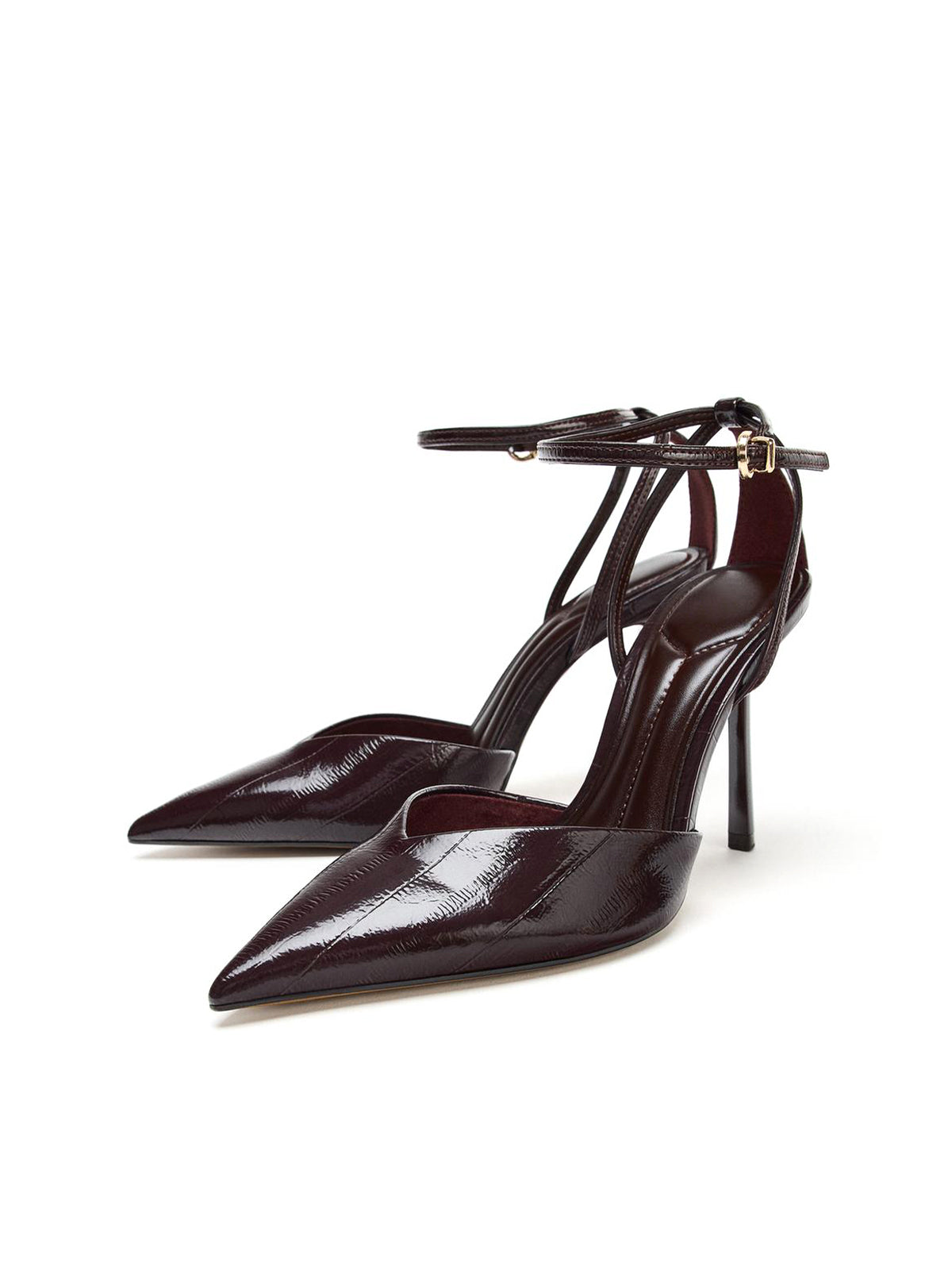 Black Eel Skin Pattern Strappy With Buckle Slingback High Heels