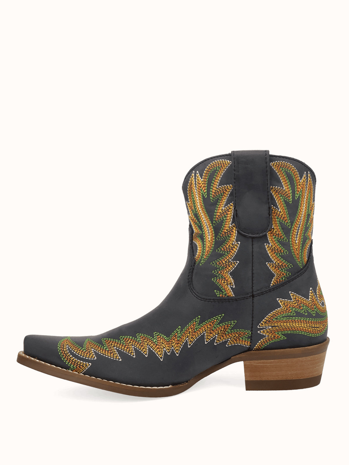 Black Snip-Toe Chic Flame Embroidery Sleek Ankle Cowgirl Boots