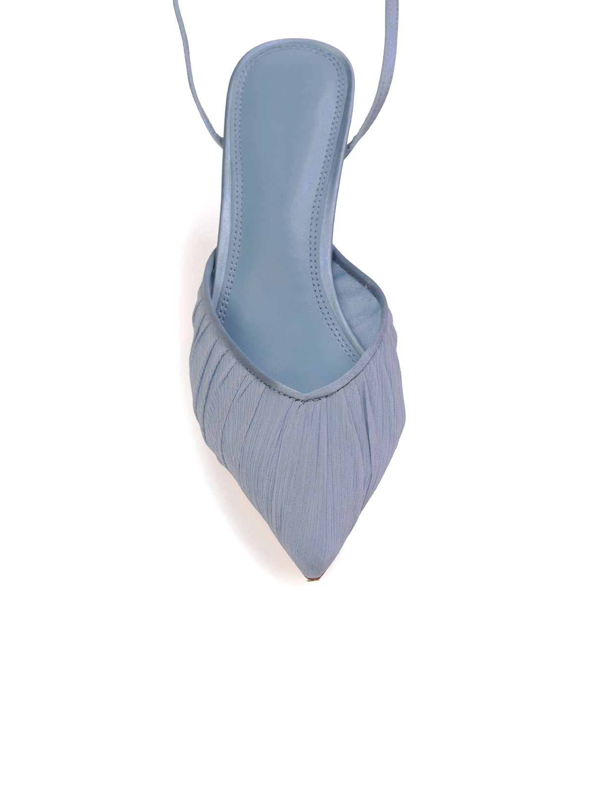 Blue Satin And Mesh Pointed-Toe Classic Ankle Strap High Heels