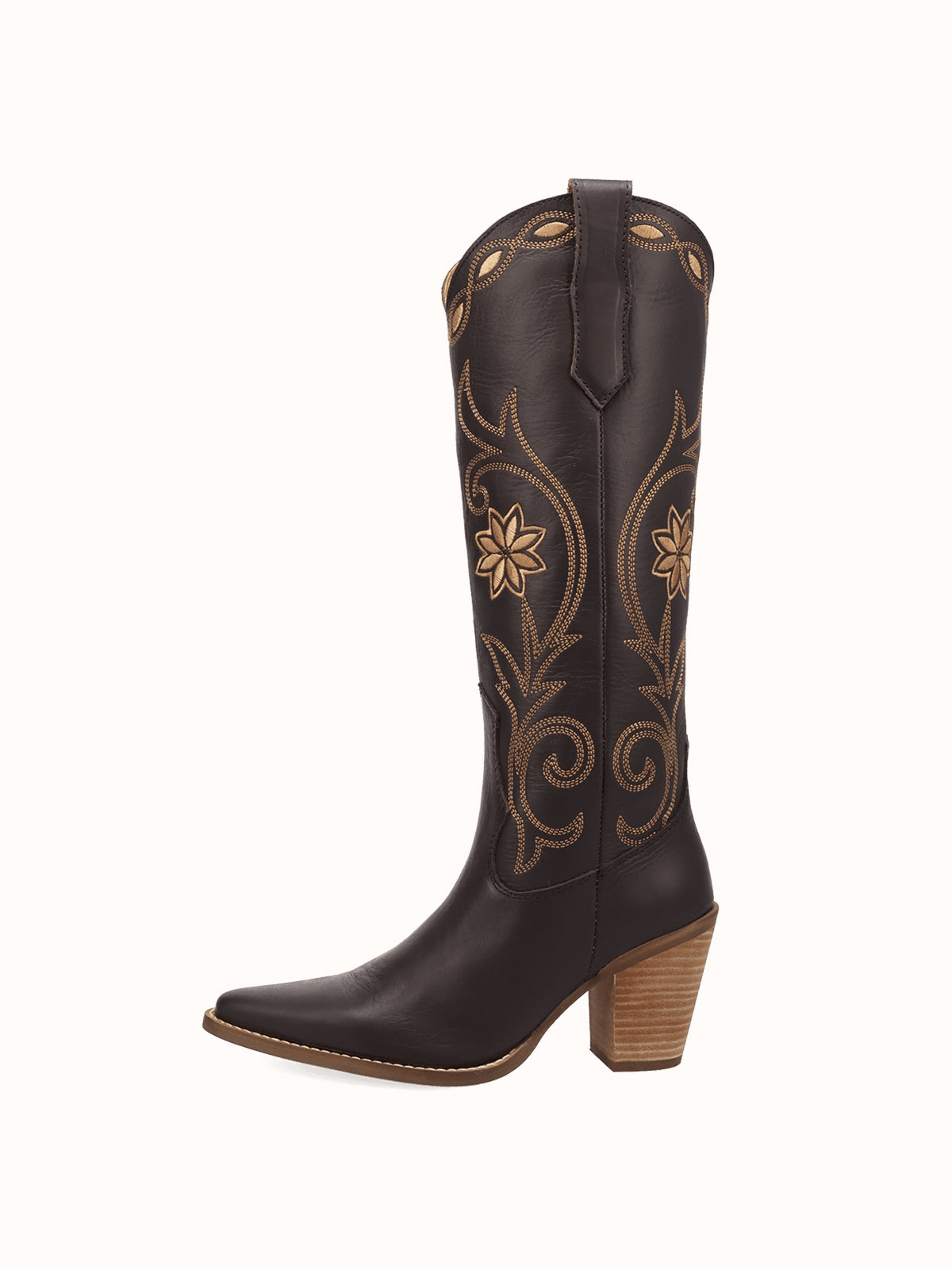Snip-Toe Flowers And Chic Embroidery Wide Calf Knee High Cowgirl Boots - Brown