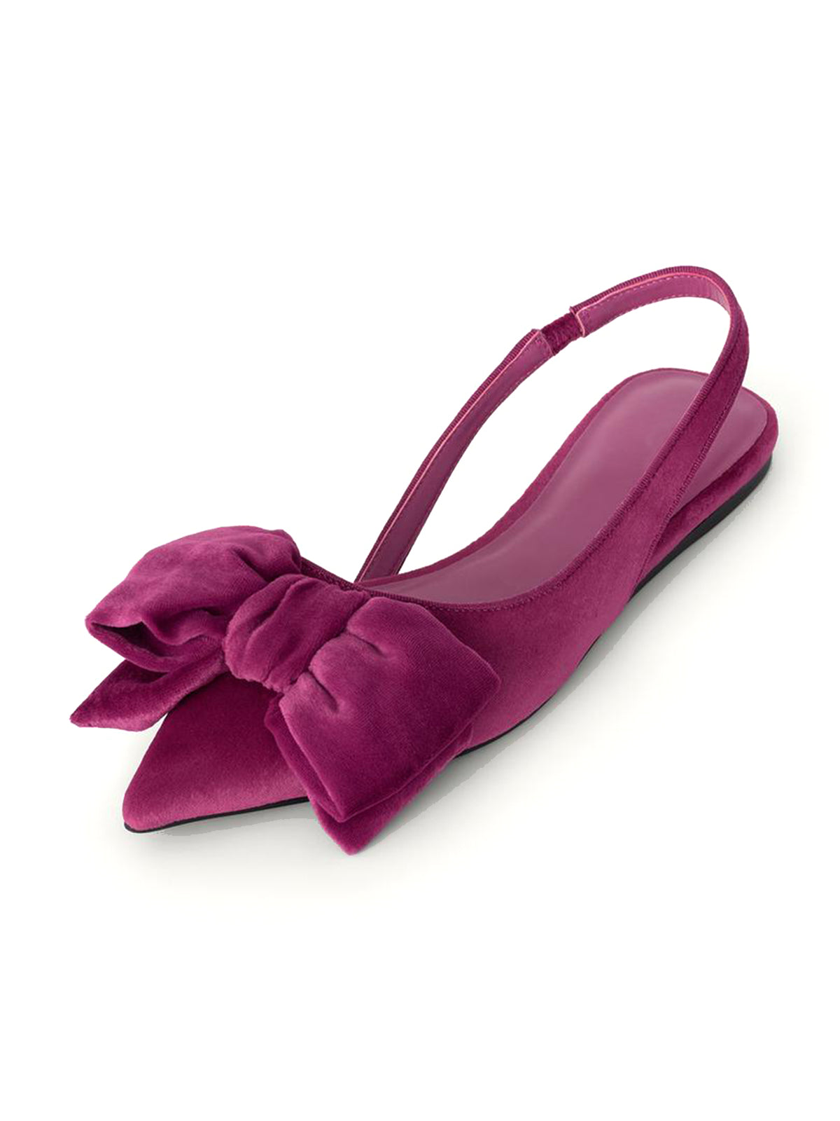 Pink Velvet Pointed-Toe Front Big Bow And Slingback Flats