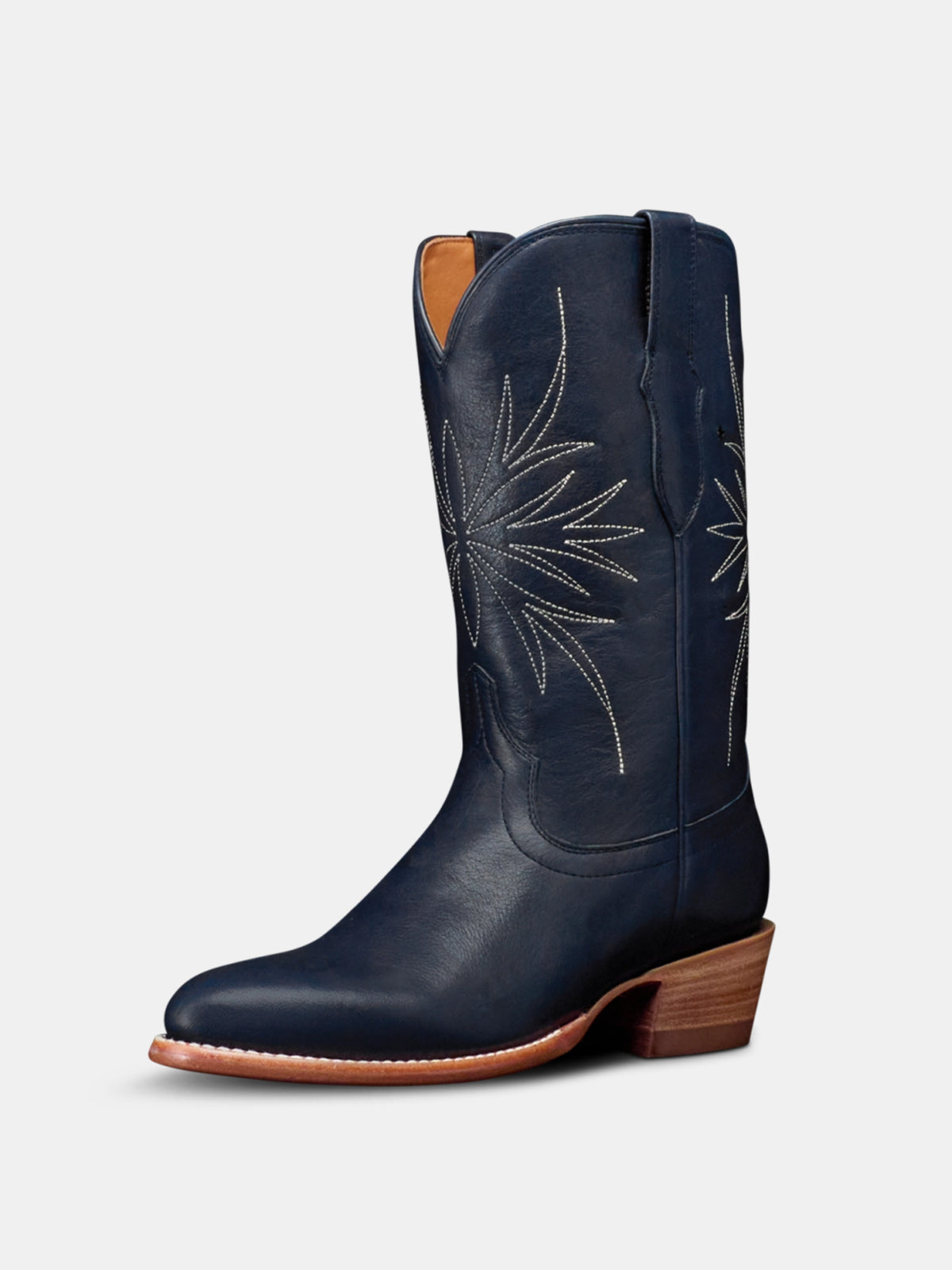Dark Blue Round-Toe Chic Embroidery Classic Ankle Cowgirl Boots