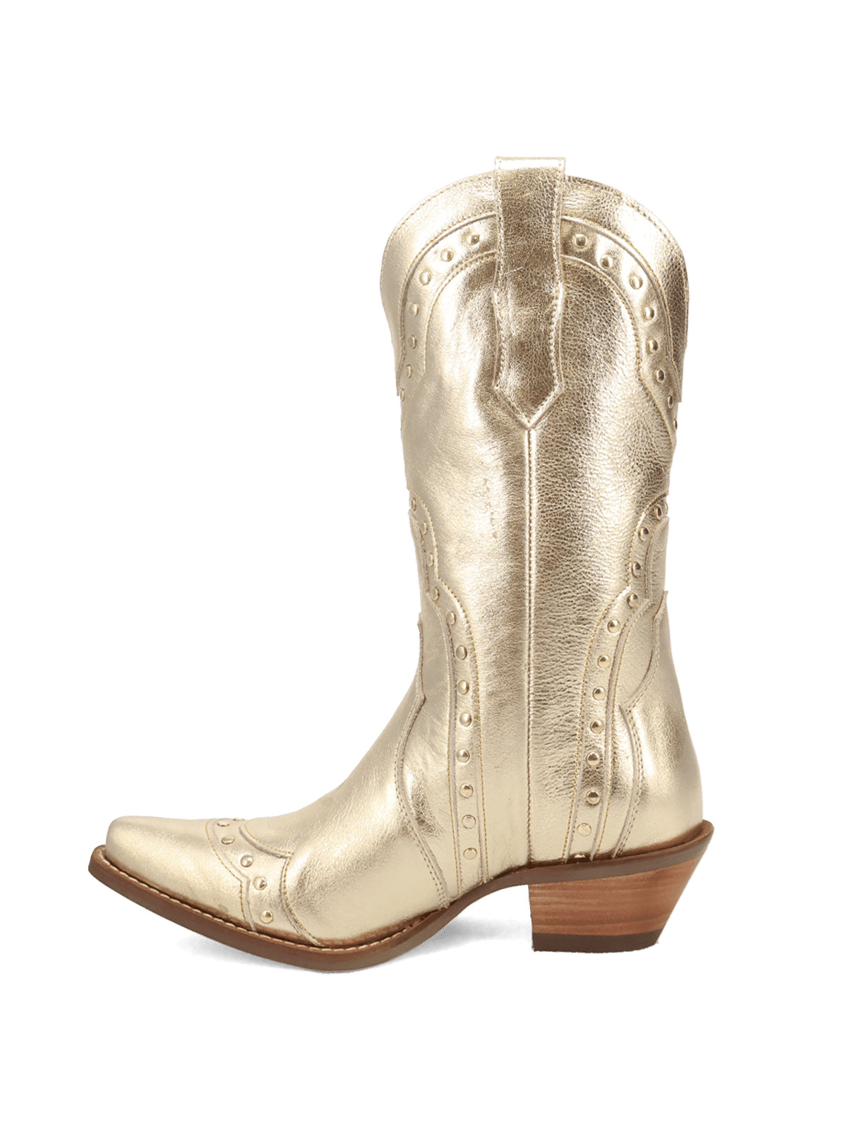 Studded Snip-Toe Classic Mid Calf Cowgirl Boots - Metallic Gold