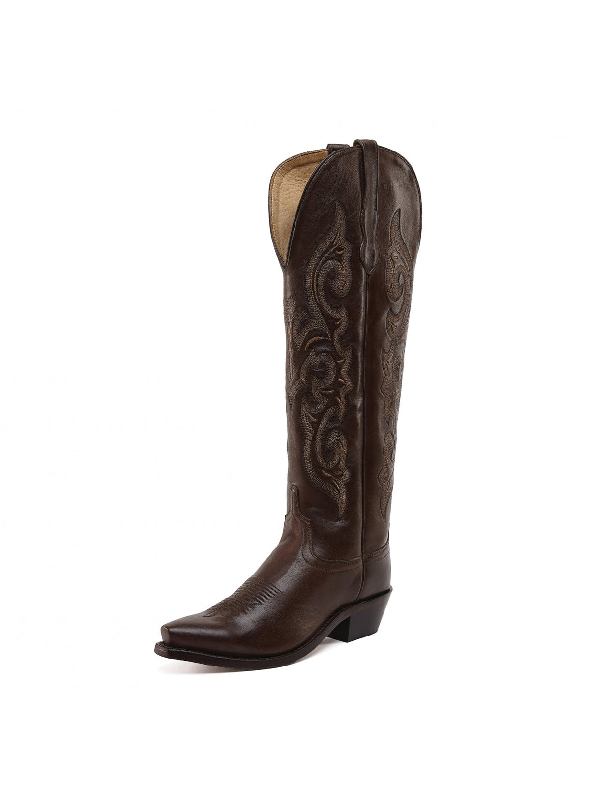 Chocolate Western Embroidery Tall Snip-Toe Knee High Cowgirl Boots