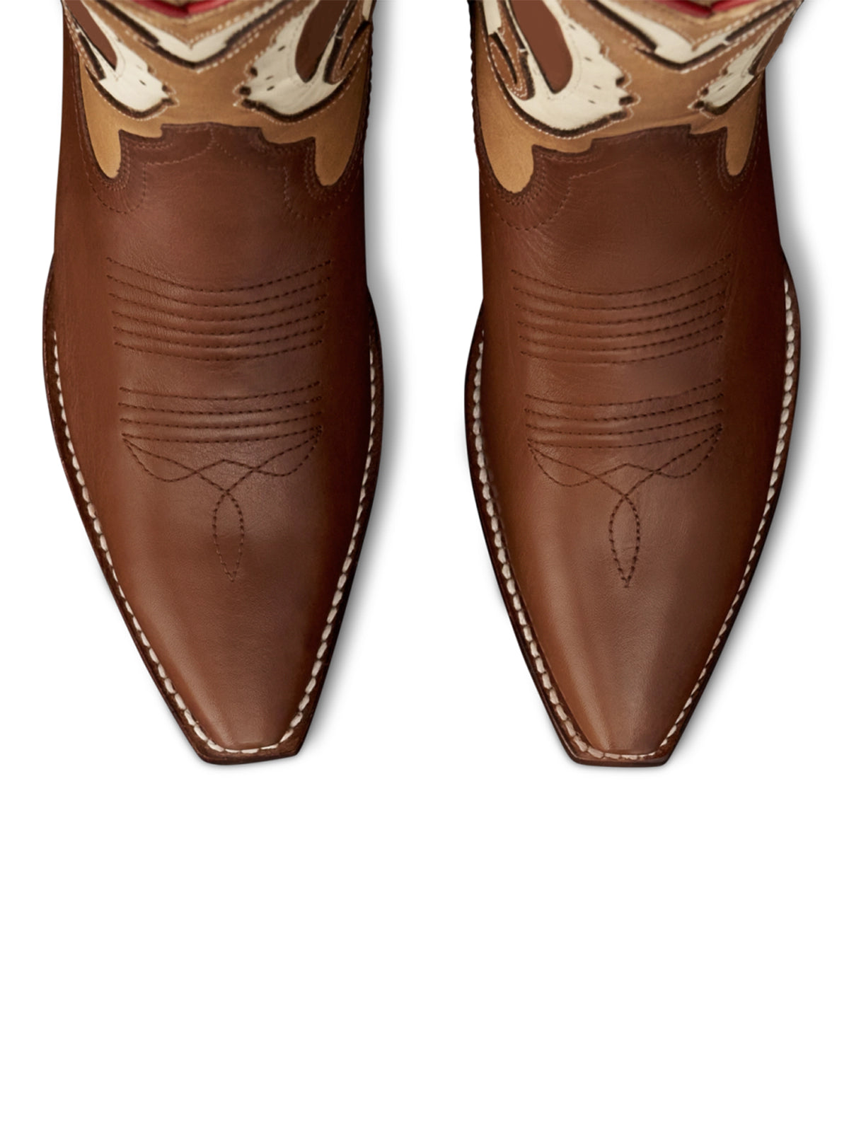 Contrast Brown And Tan Snip-Toe Chic Inlay Mid Calf Cowgirl Boots