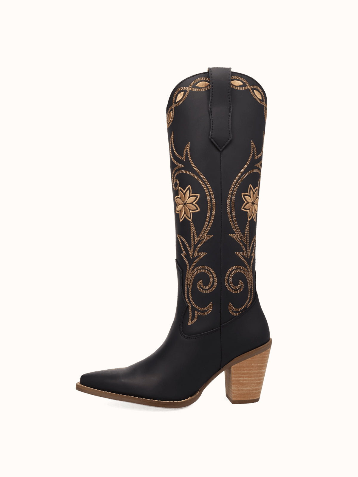 Snip-Toe Flowers And Chic Embroidery Wide Calf Knee High Cowgirl Boots - Black