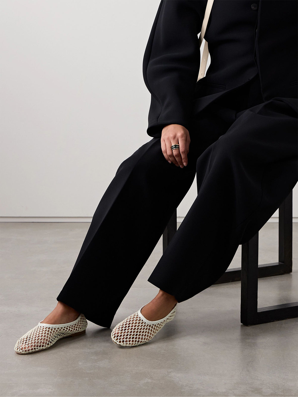 Ivory Mesh Round-Toe Slip-On Ballet Stylish Flats