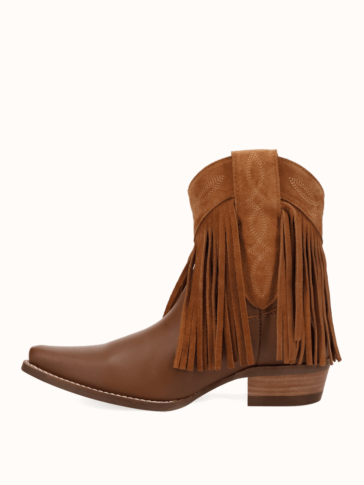 Brown Snip-Toe Faux Suede Fringe Chic Ankle Cowgirl Boots