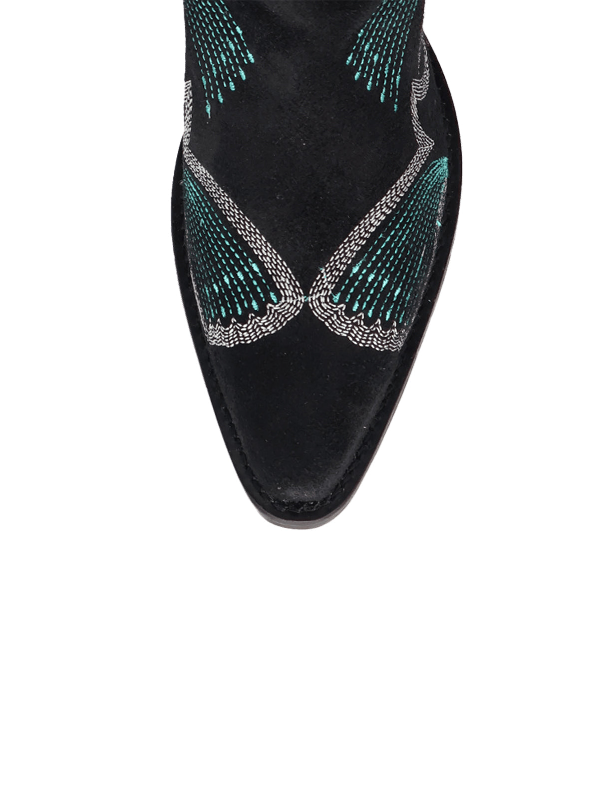 Black Faux Suede Snip-Toe Delicate Embroidery Ankle Cowgirl Boots