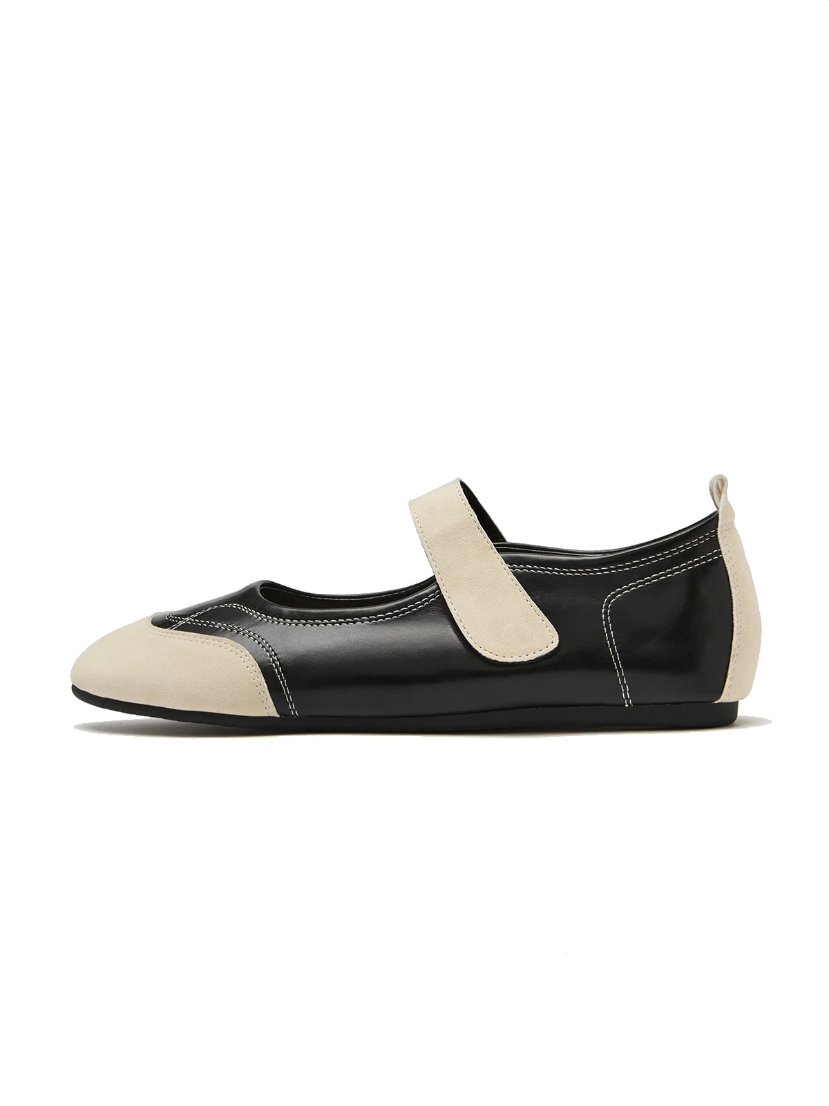 Beige And Black Round-Toe Chic Mary Jane Classic Flats