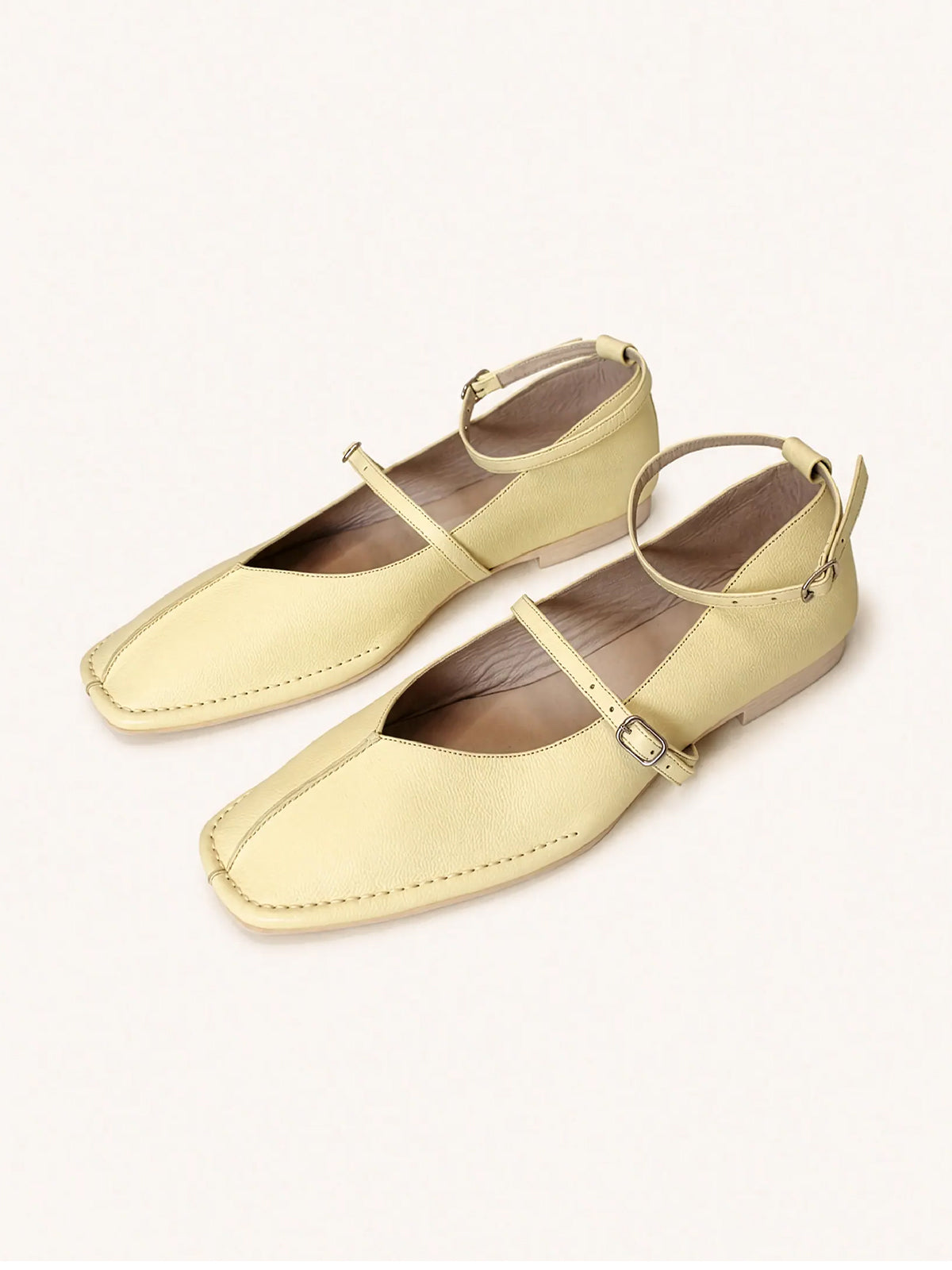 Yellow Square-Toe Buckle Middle And Ankle Strap Chic Flats