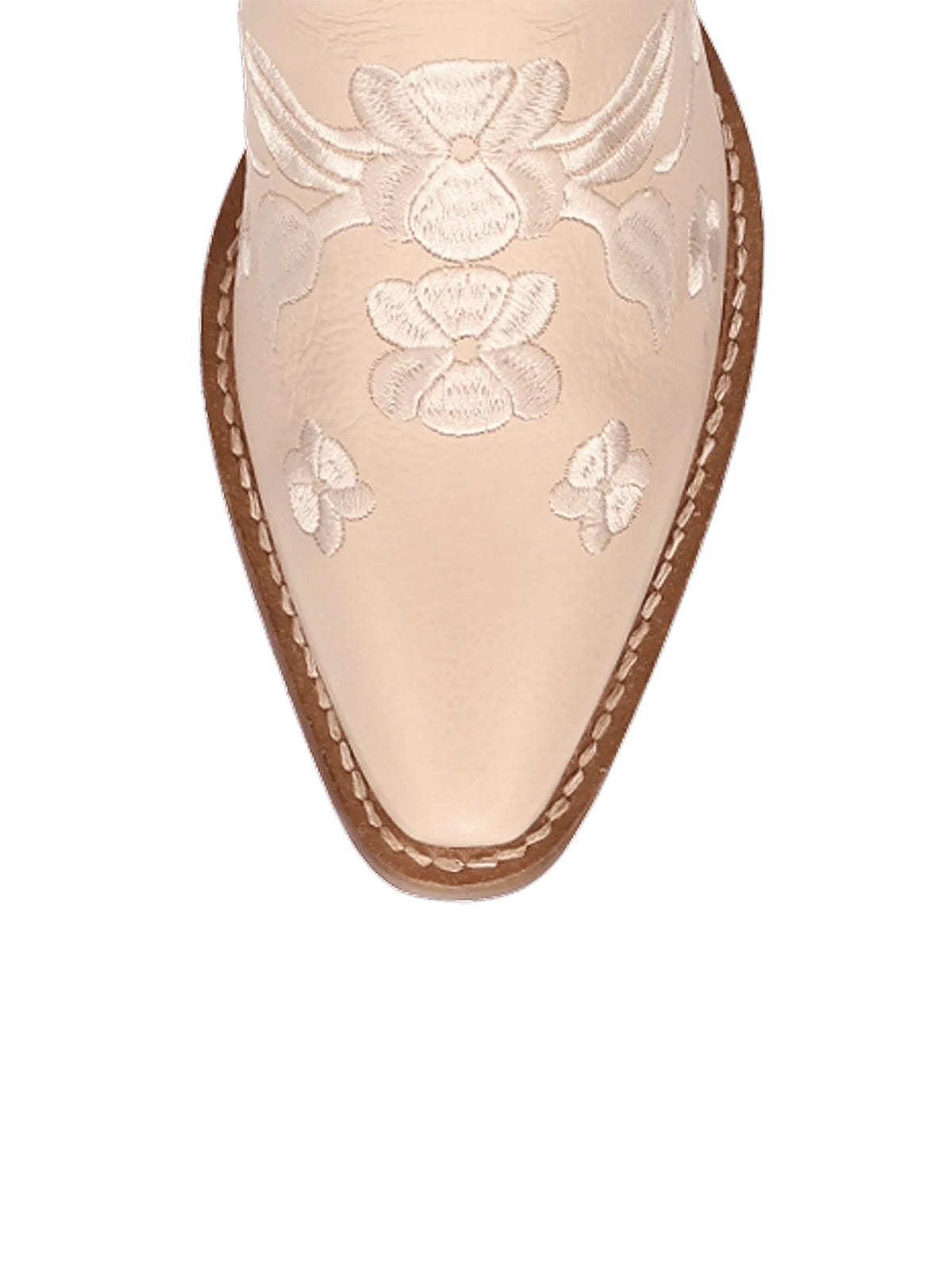 Flowers Embroidery Snip-Toe Mid Calf Cowgirl Boots - Sand
