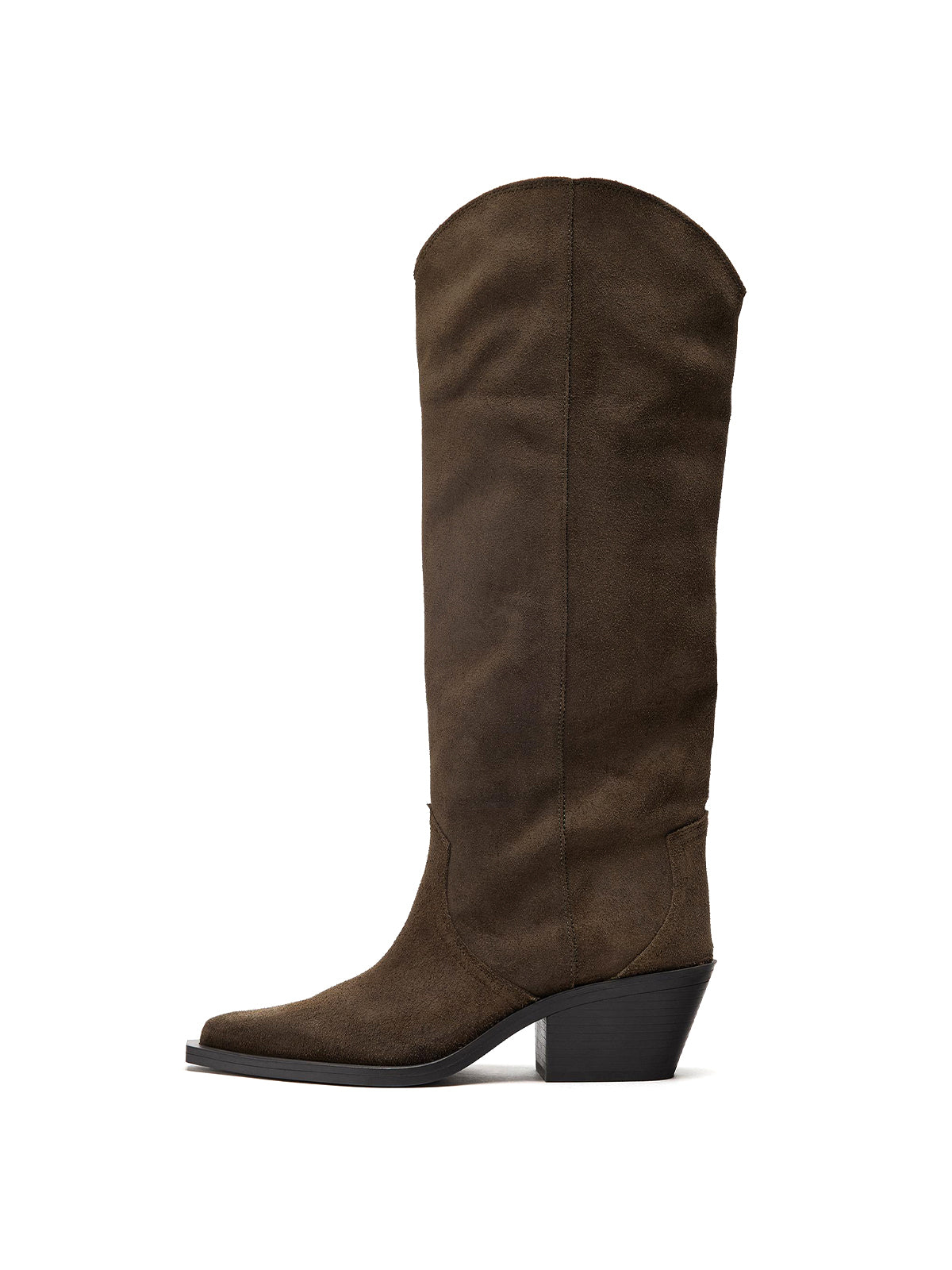 Green Faux Suede Pointed-Toe Sleek Wide Calf Chic Knee High Cowgirl Boots