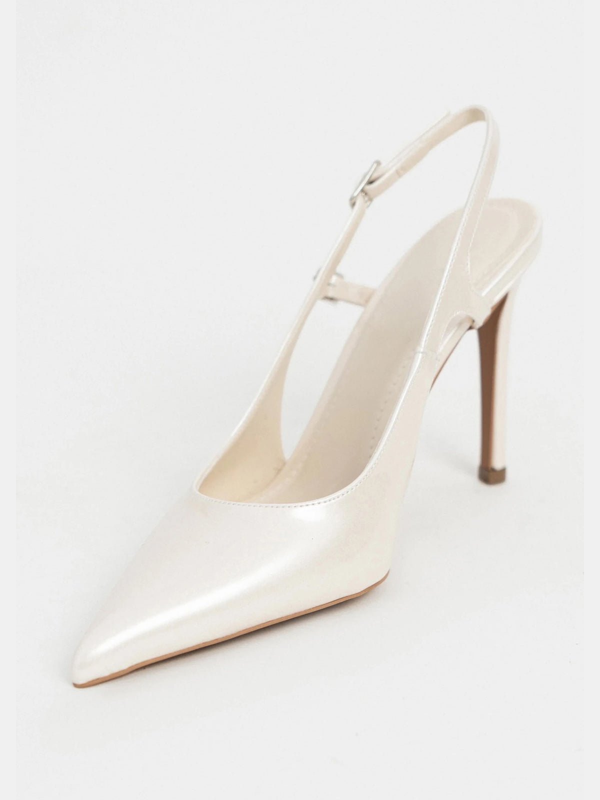 Patent Leather Pointed-Toe Buckle Back Strap Chic High Heels - Pearl