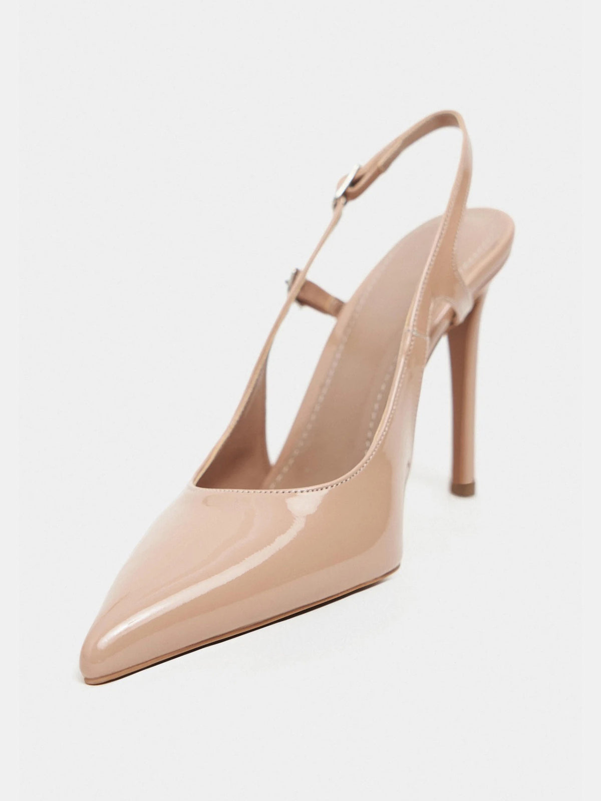Patent Leather Pointed-Toe Buckle Back Strap Chic High Heels - Beige