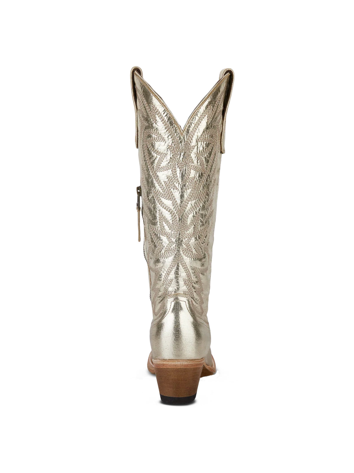 Western Snip-Toe Embroidery Classic Knee High Half-Zip Cowgirl Boots - Metallic Champagne