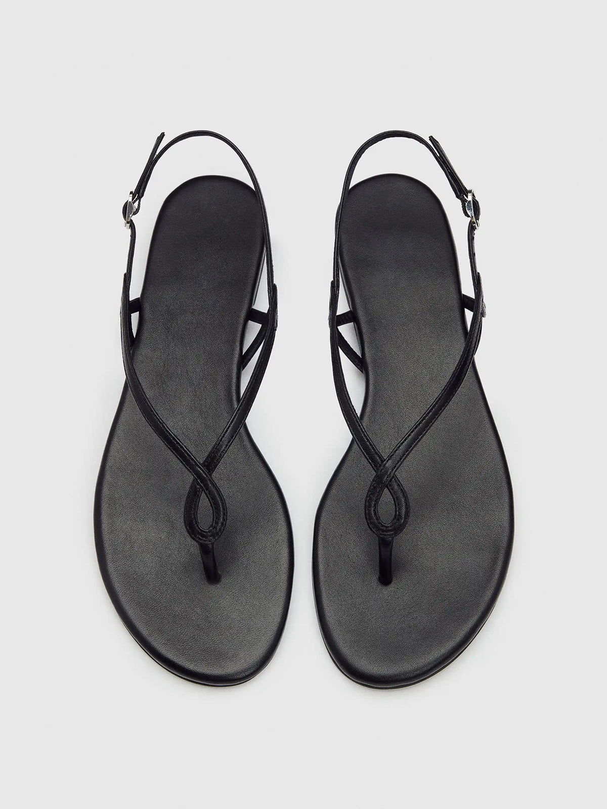 Black Round-Toe Strappy And Ankle Strap Sandals Flats