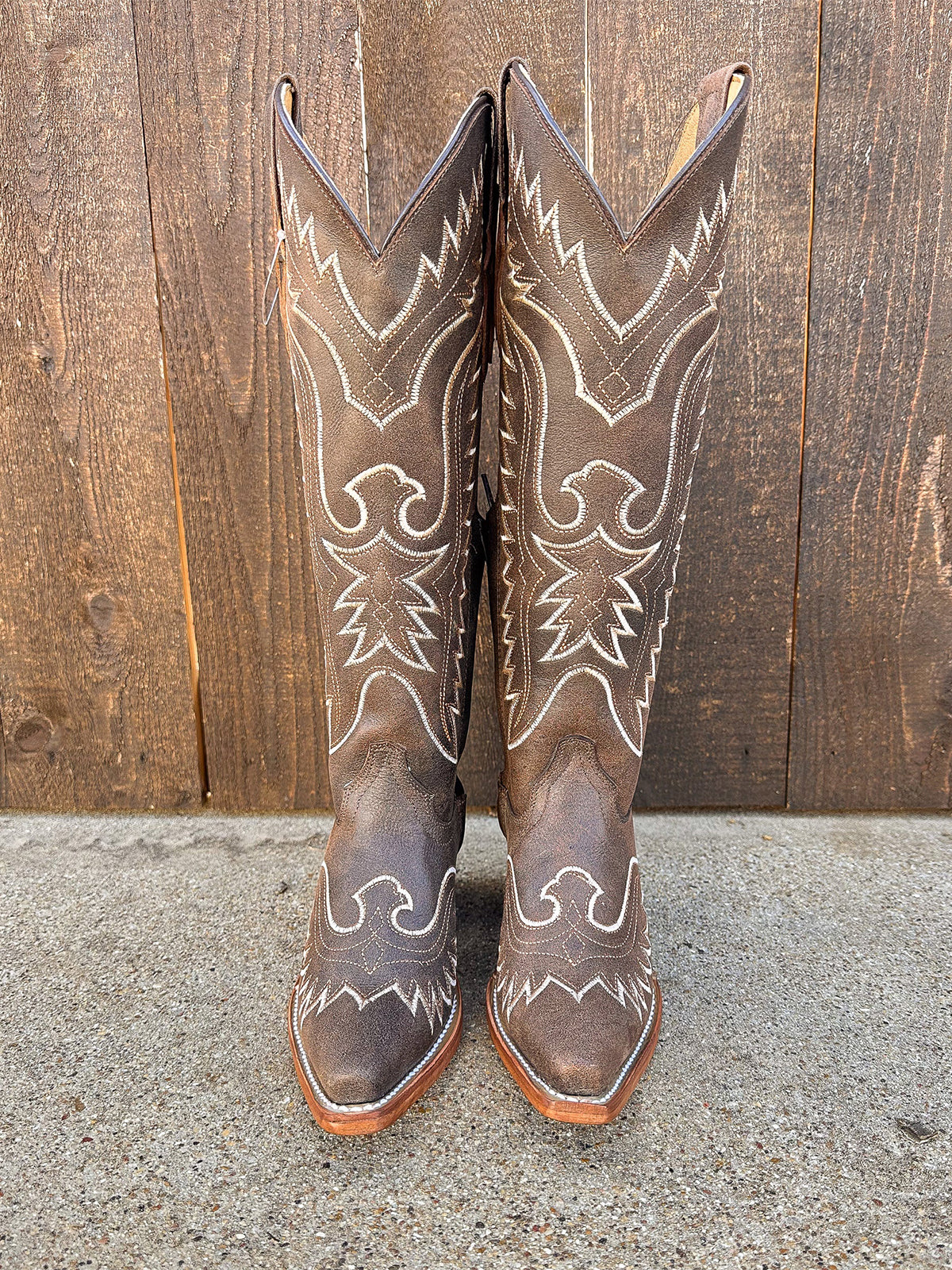 White Eagle Embroidery Snip-Toe Wide Calf Knee High Tall Cowgirl Boots - Brown