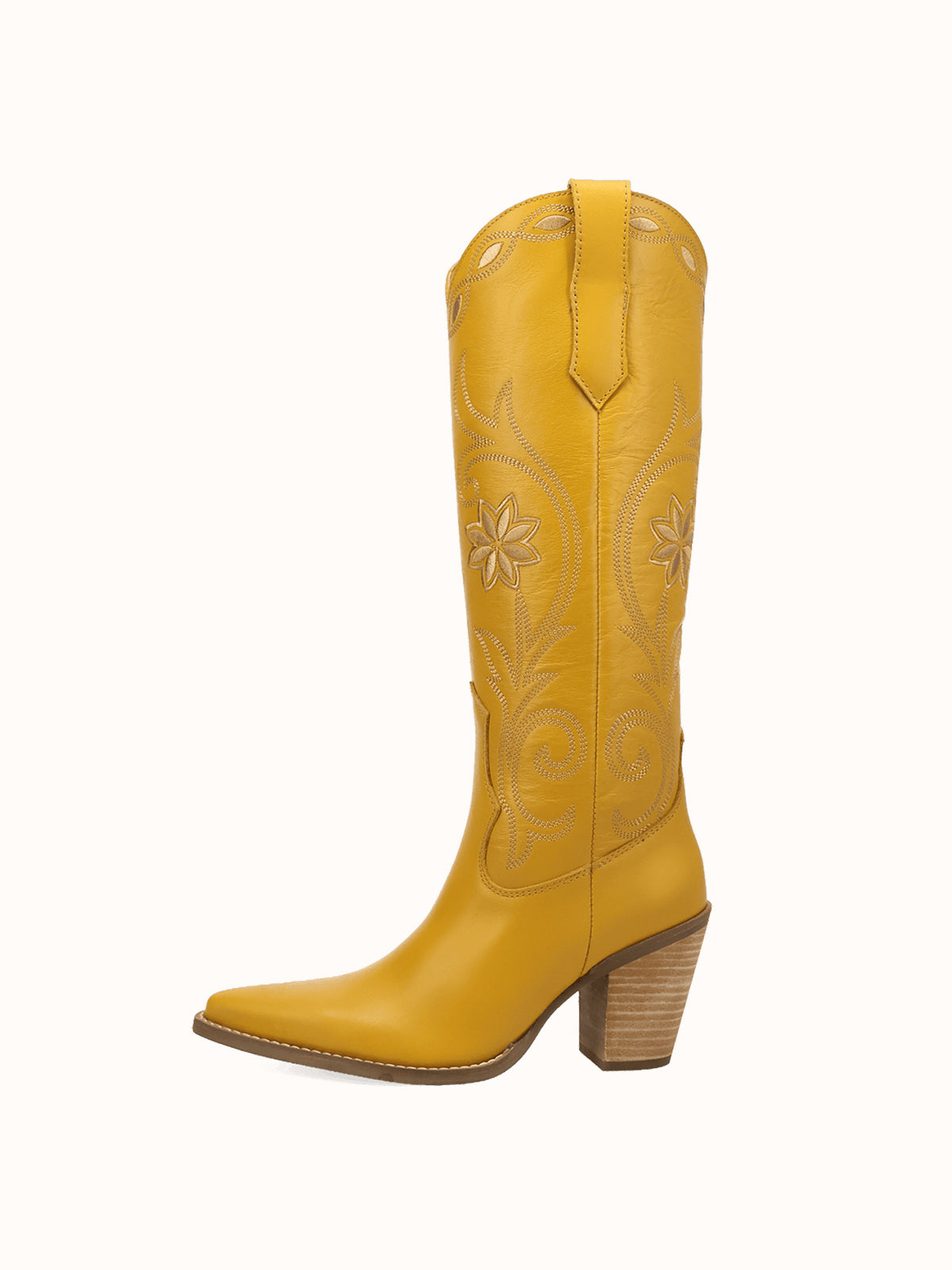 Snip-Toe Flowers And Chic Embroidery Wide Calf Knee High Cowgirl Boots - Yellow