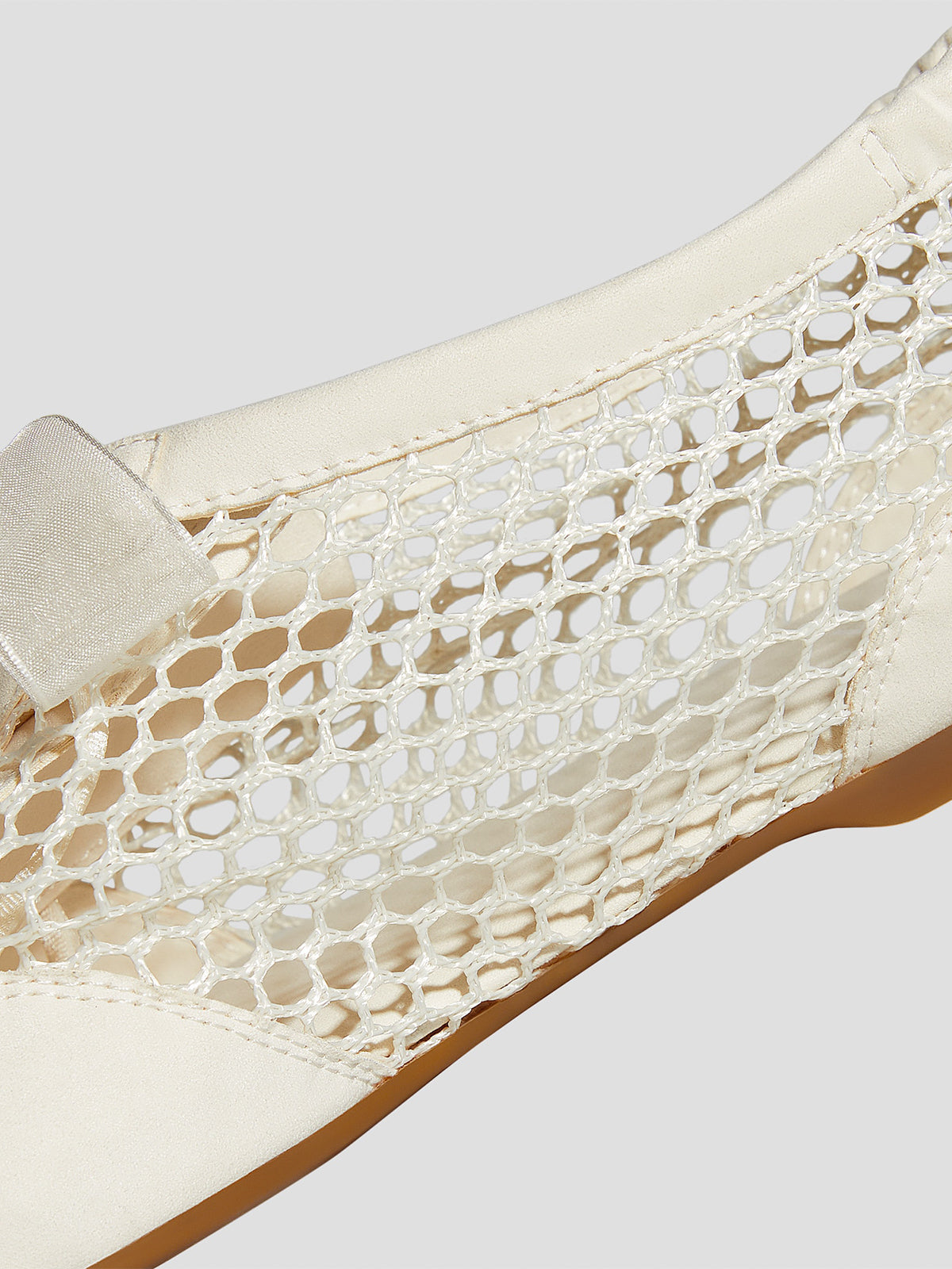 Ivory Mesh And Faux Suede Square-Toe Floral Embroidery Lace-Up Flats