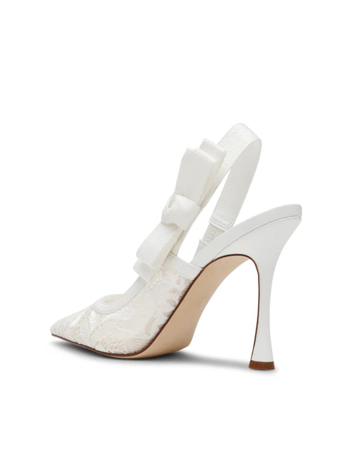 White Lace Mesh Pointed-Toe Slingback With Bow High Heels