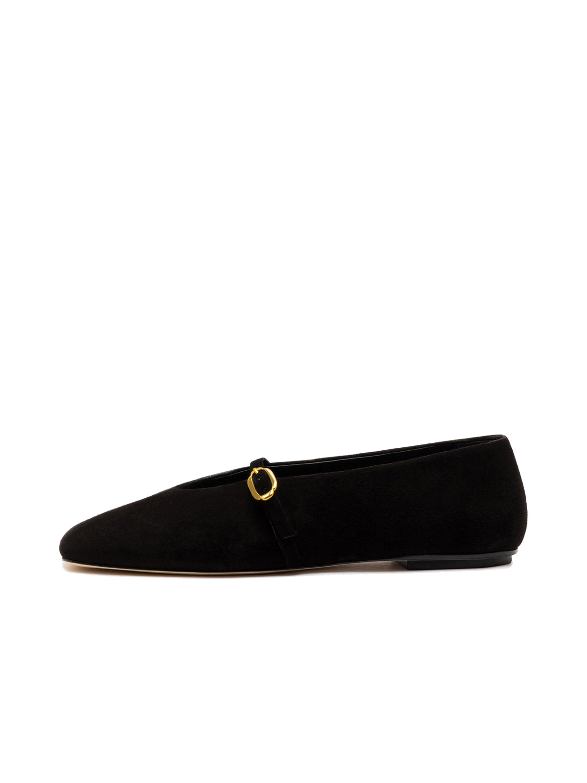 Black Faux Suede Square-Toe Buckle Mary Jane Ballet Classic Flats