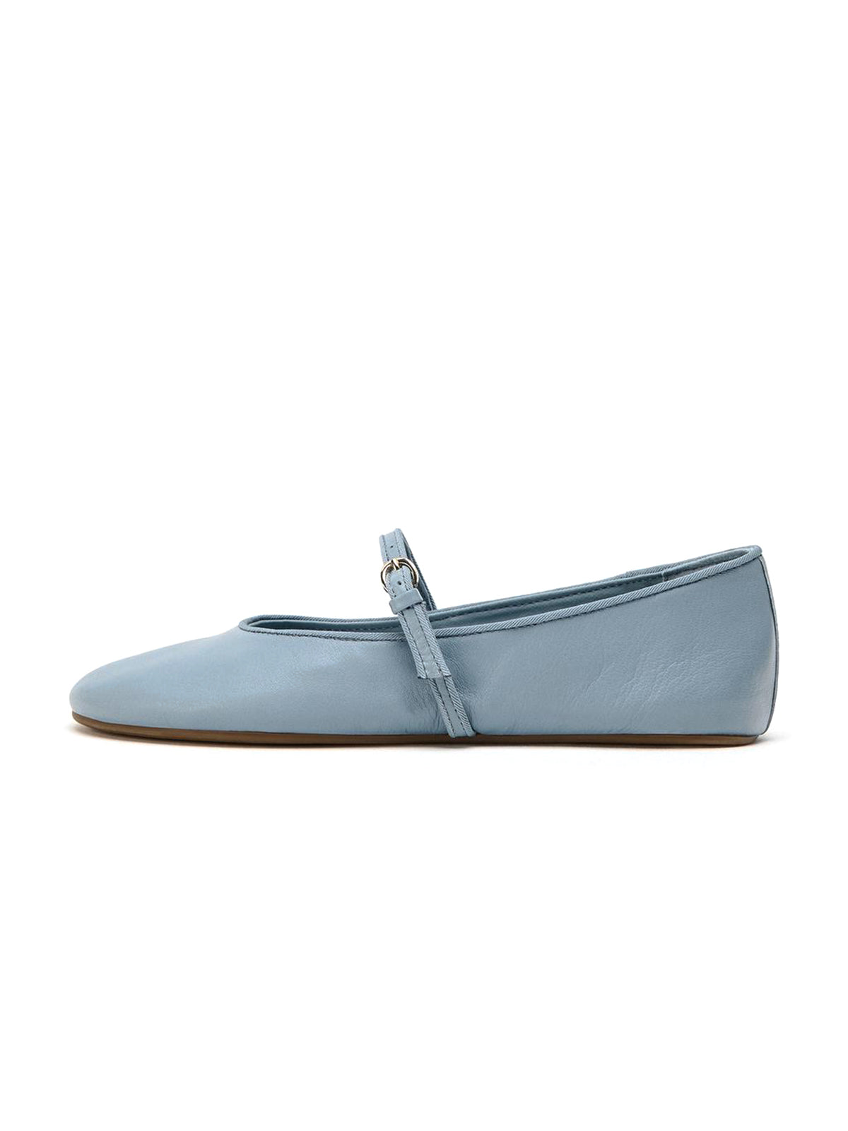 Blue Round-Toe Buckle Middle Strap Slip-On Flats
