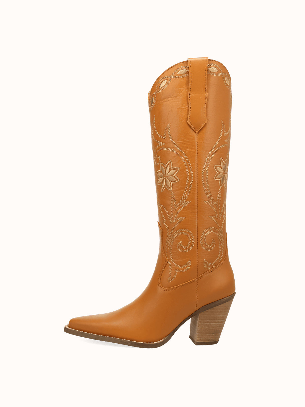 Snip-Toe Flowers And Chic Embroidery Wide Calf Knee High Cowgirl Boots - Orange