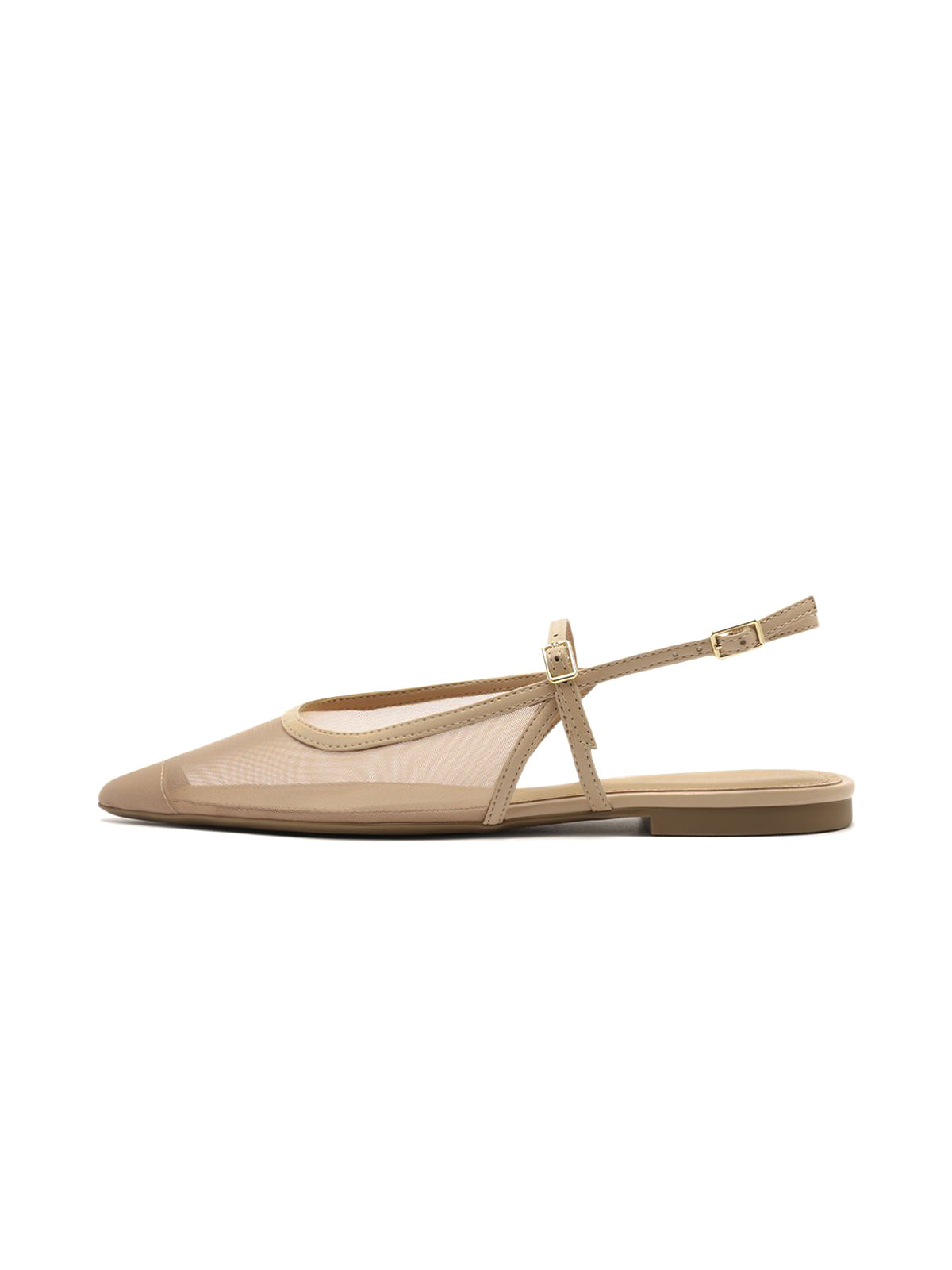 Nude Mesh And Vegan Leather Pointed-Toe Buckle Slingback Flats
