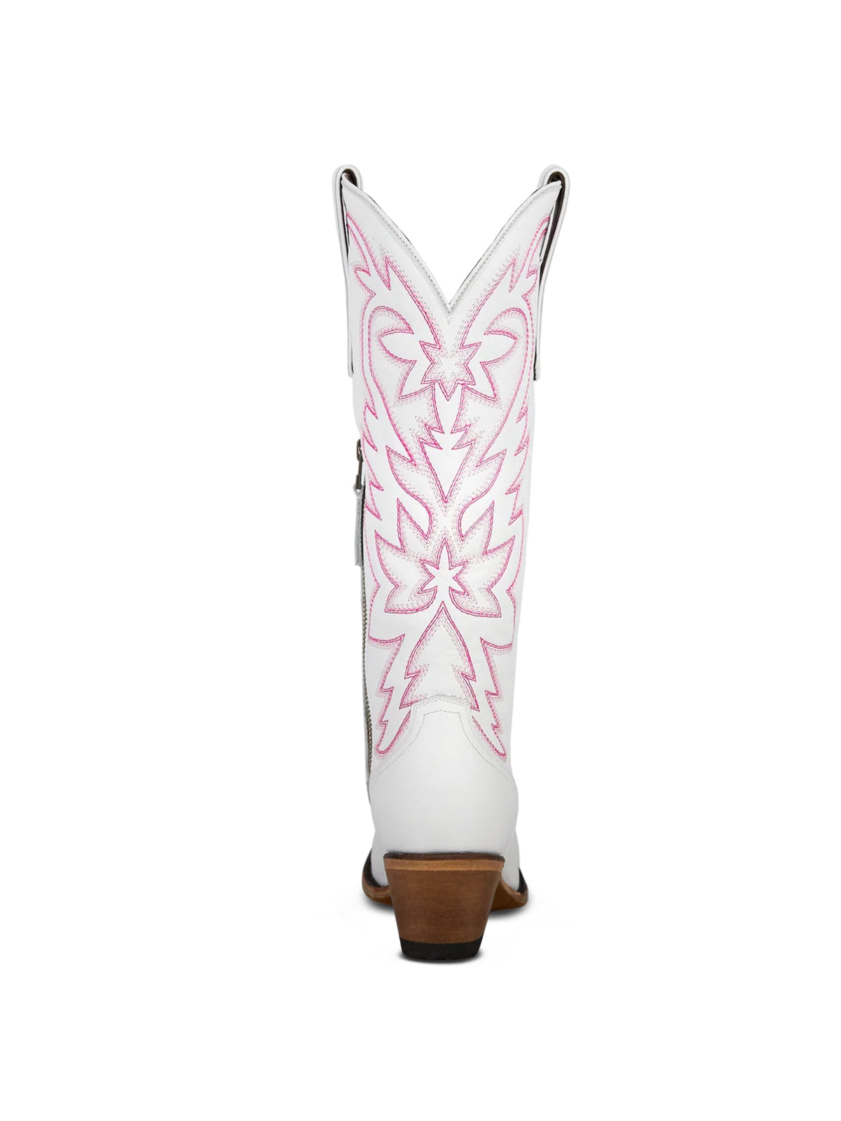 Western Snip-Toe Pink Embroidery Classic Knee High Half-Zip Cowgirl Boots - White