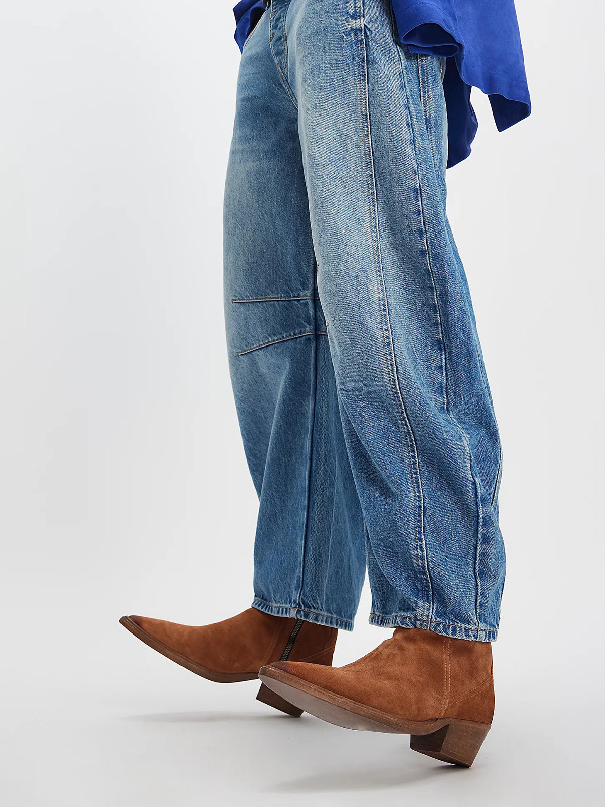 Tan Faux Suede Pointed-Toe Side Fringe Buckle Strap Over-The-Knee Cowgirl Boots