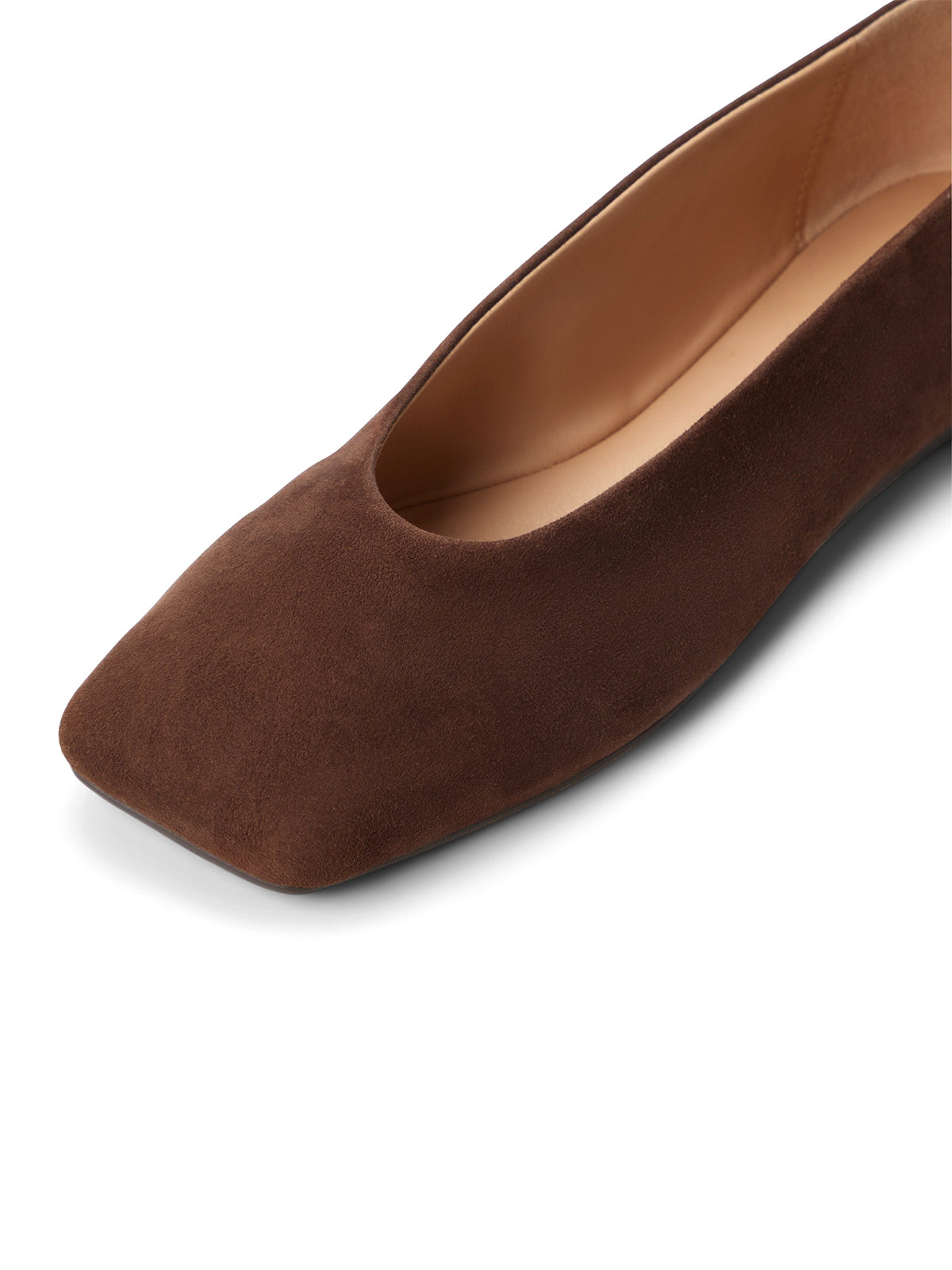 Dark Brown Faux Suede Square-Toe Ankle Strap Ballet Flats